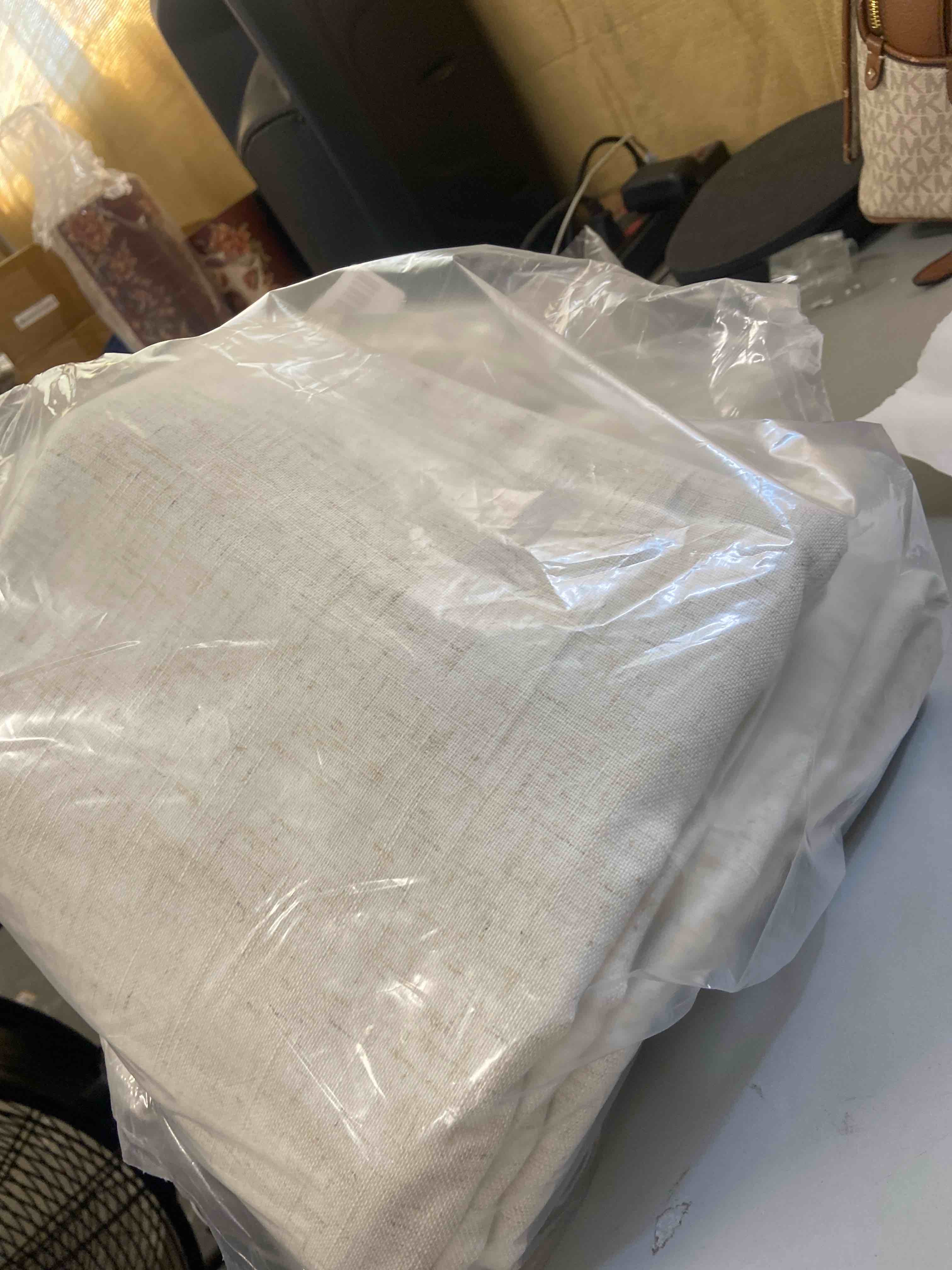 Condition photo showing New/Like New for natural linen curtain 92 inch length 2 panels set back tab light filtering living room curtain drapes home office modern minimalist decor farmhouse boho neutral cream semi sheer curtain 92 inch long natural 52"w x 92"l (pack of 2)