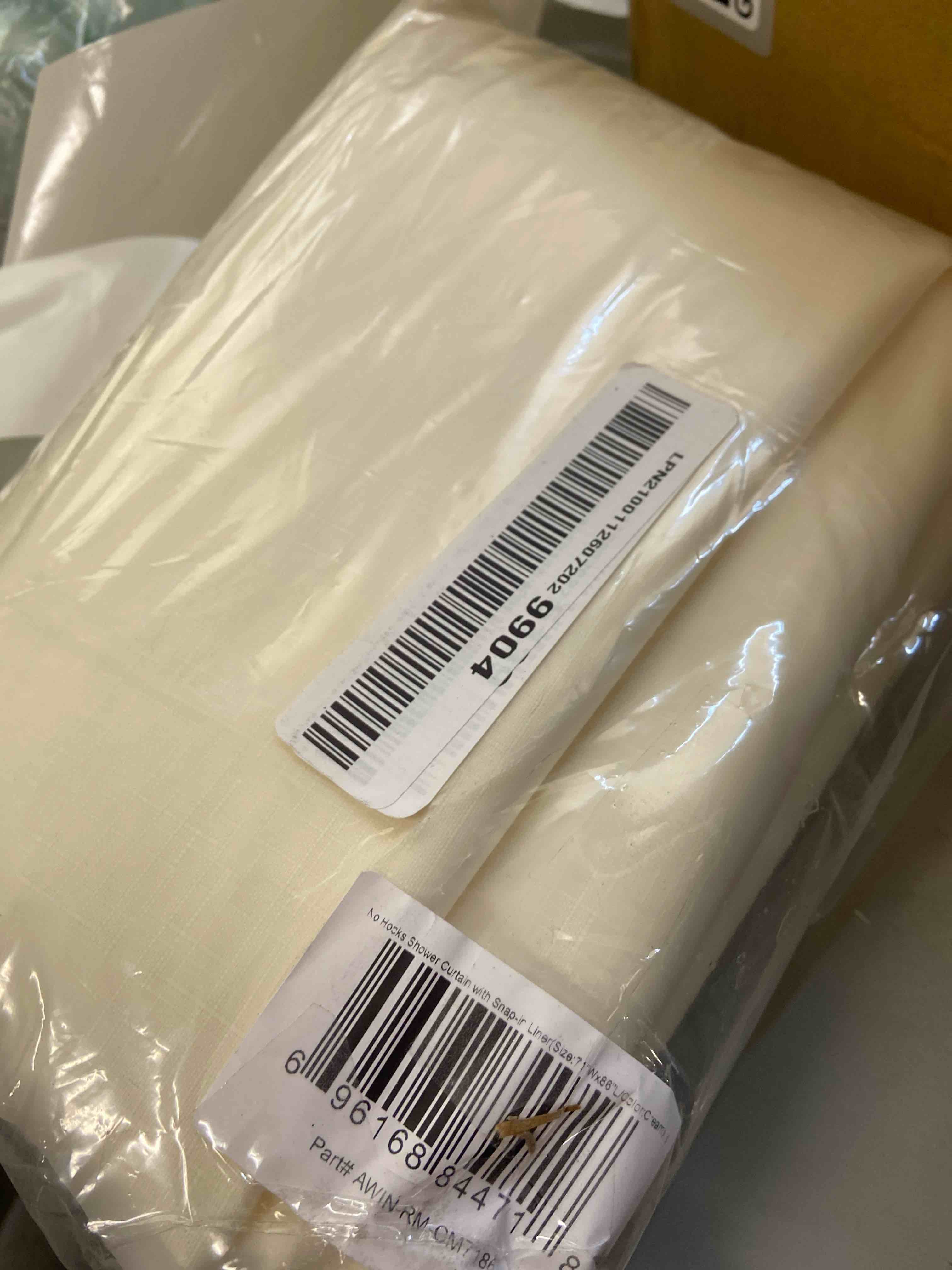 Condition photo showing New/Like New for river dream cotton blend shower curtain with snap in liner, cream no hook shower curtains for bathroom, hotel grade, water repellent, 71" w x74 l