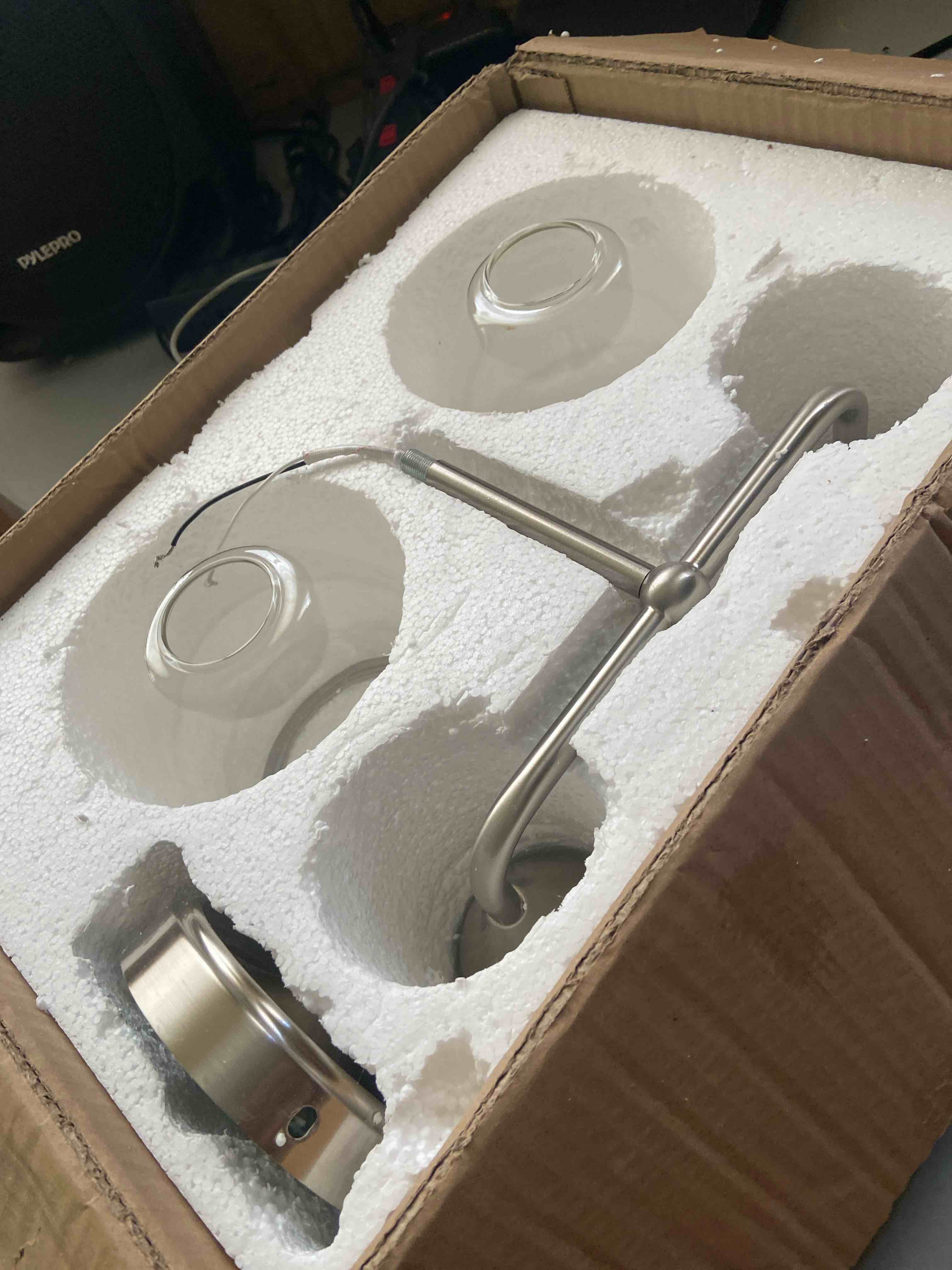 Condition photo showing Good Condition for brushed nickel bathroom vanity light 2 lights bathroom light fixtures over mirror with clear glass shade 14 inch wall sconce lighting bath(exclude e26 bulb) brushed nickel 2 light