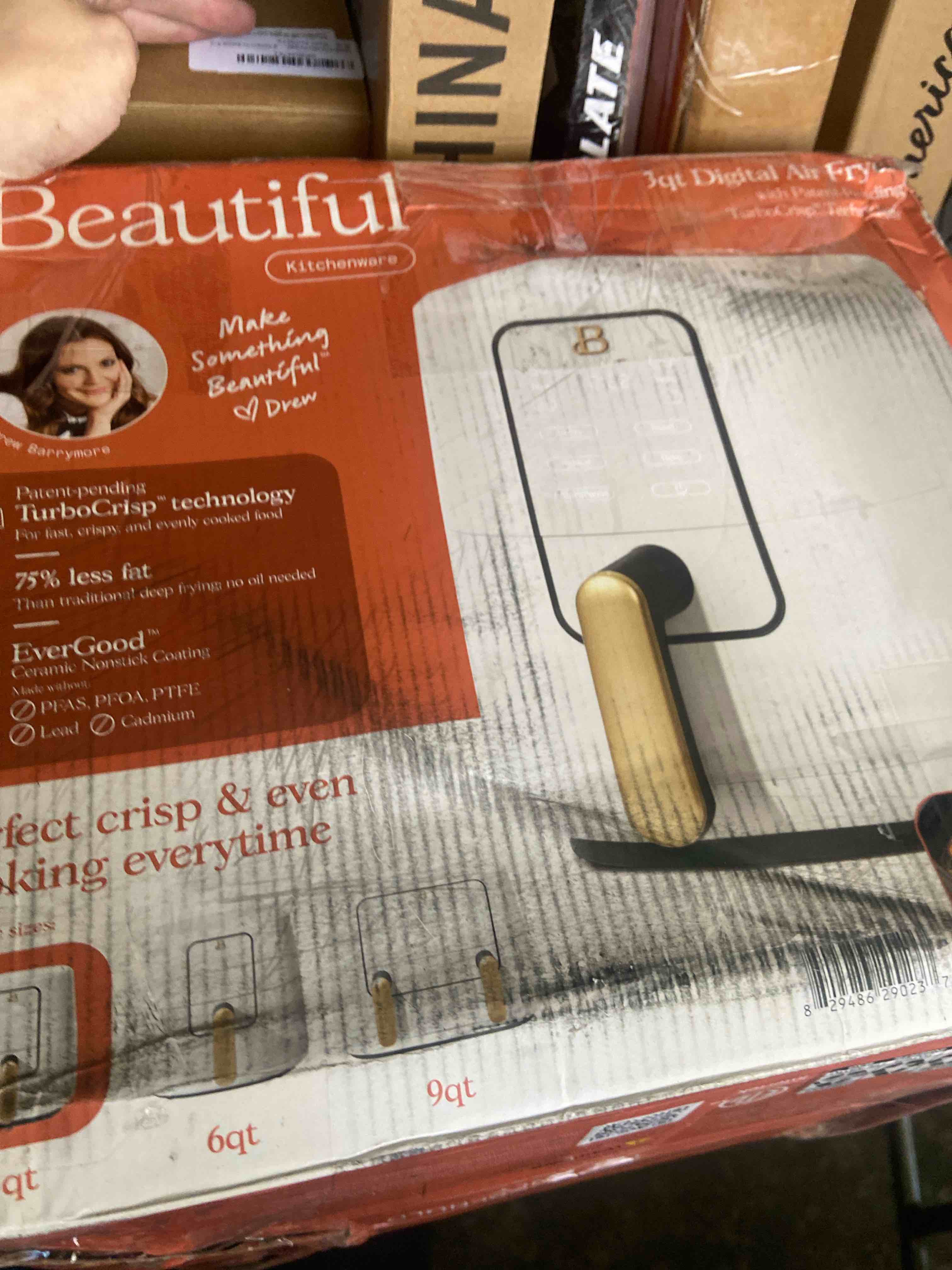 Condition photo showing Good Condition for beautiful 3 qt air fryer with turbocrisp technology evergood ceramic nonstick coating white icing by drew barrymore