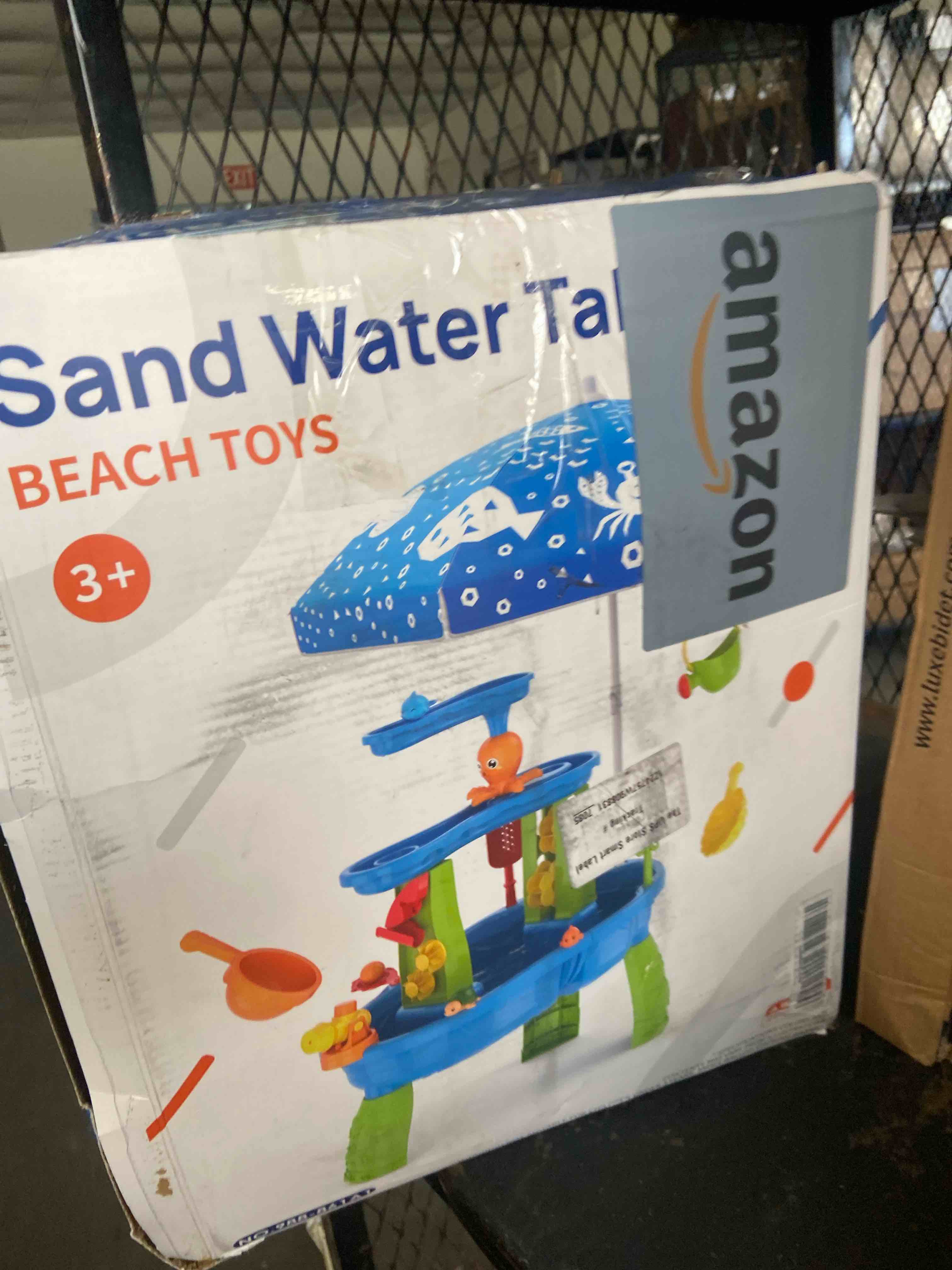Condition photo showing Good Condition for hyes water table for toddlers 3-5, 3-tier kids splash sand table water toys with umbrella, rain showers splash pond for outdoor beach backyard summer, activity sensory playset for boys girls, blue
