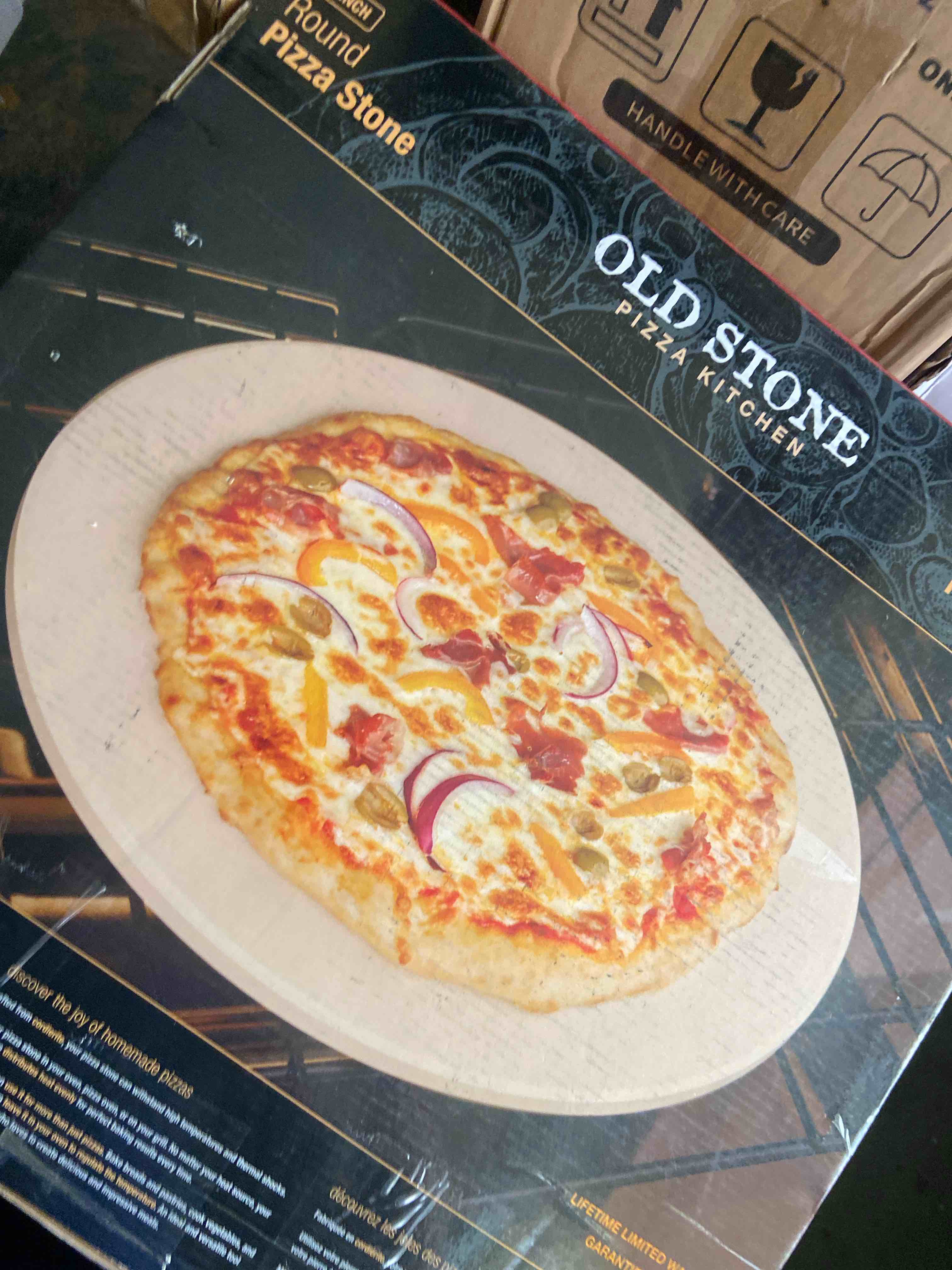 Condition photo showing New/Like New for old stone round pizza stone, 16-inch