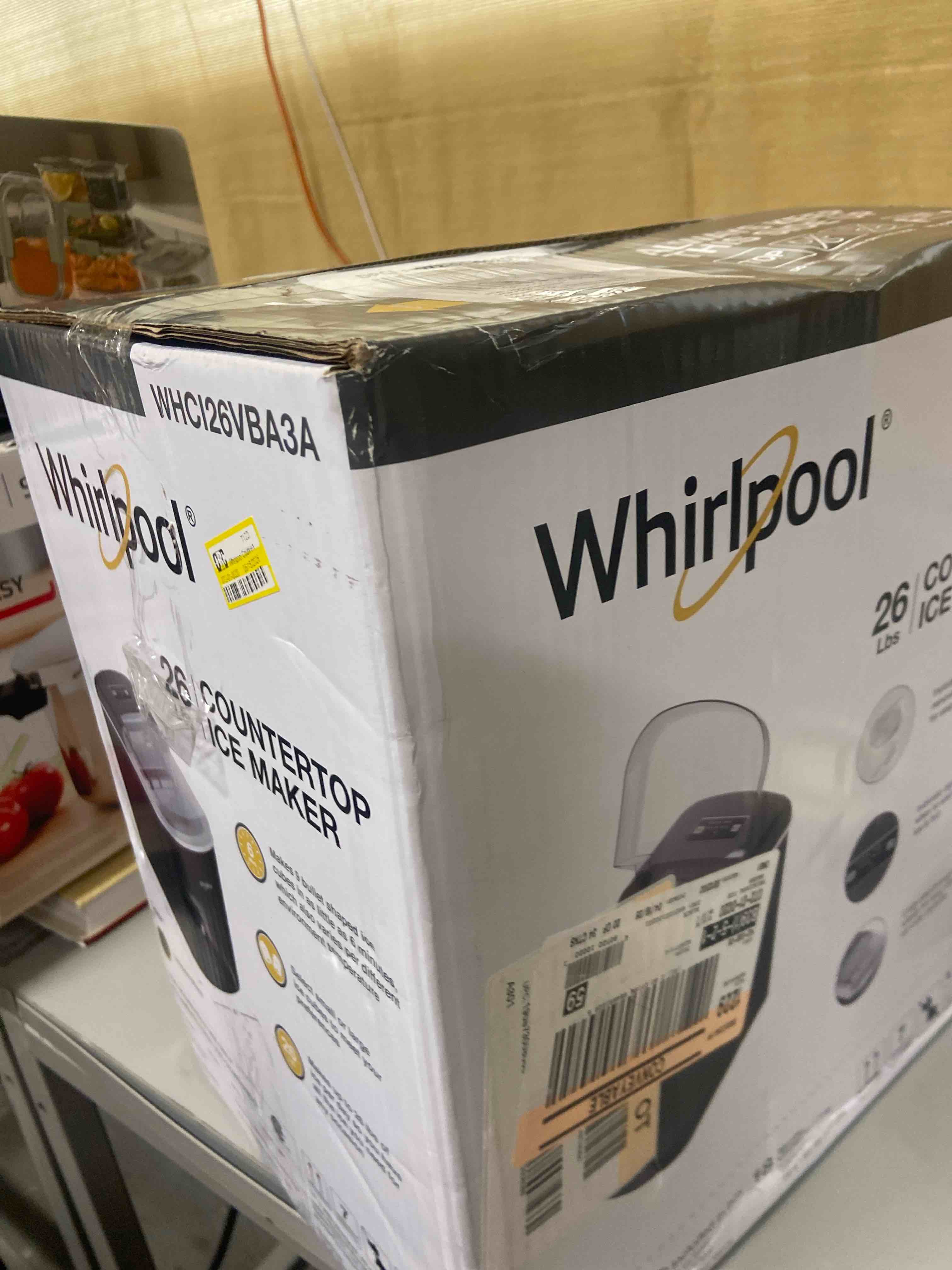 Condition photo showing New/Like New for whirlpool countertop ice maker whci26vba3a: 26 lb daily production, bullet ice, black, 1.5 lb storage, 2 ice sizes