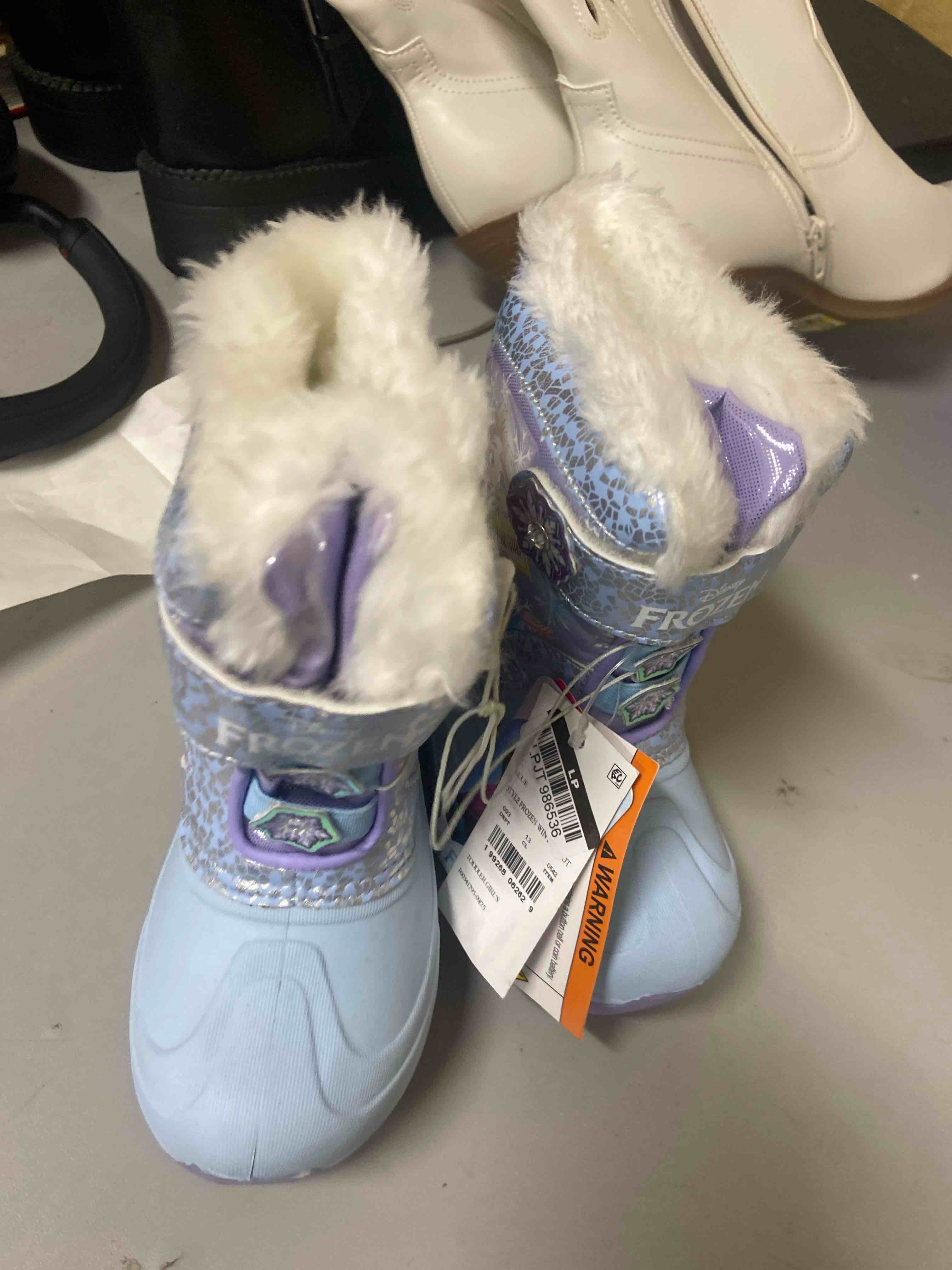 Condition photo showing New/Like New for disney frozen toddler lighted winter snowboots - blue 9t