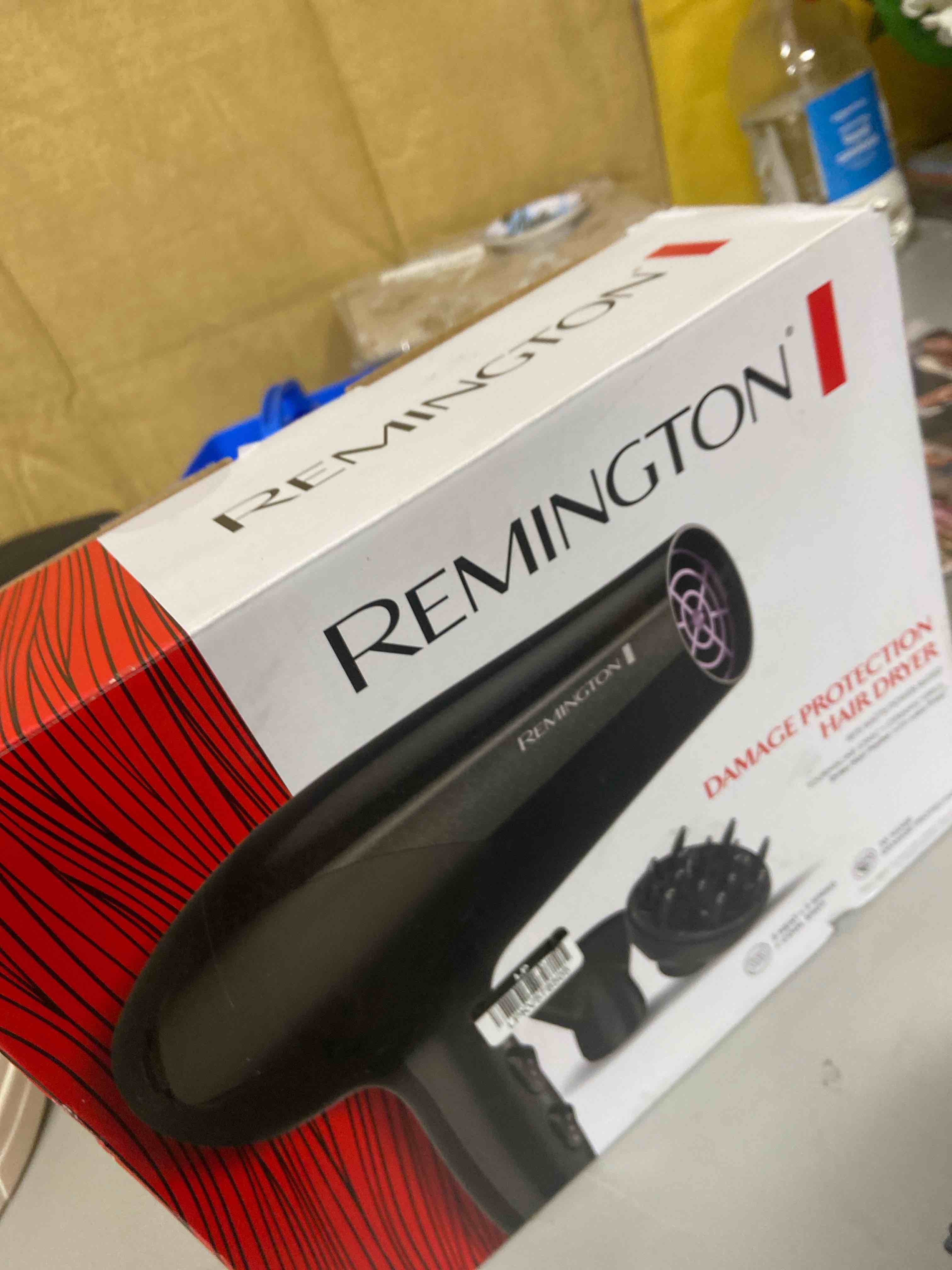 Condition photo showing New/Like New for remington damage protection hair dryer with ceramic + ionic + tourmaline technology, black, 3 piece set