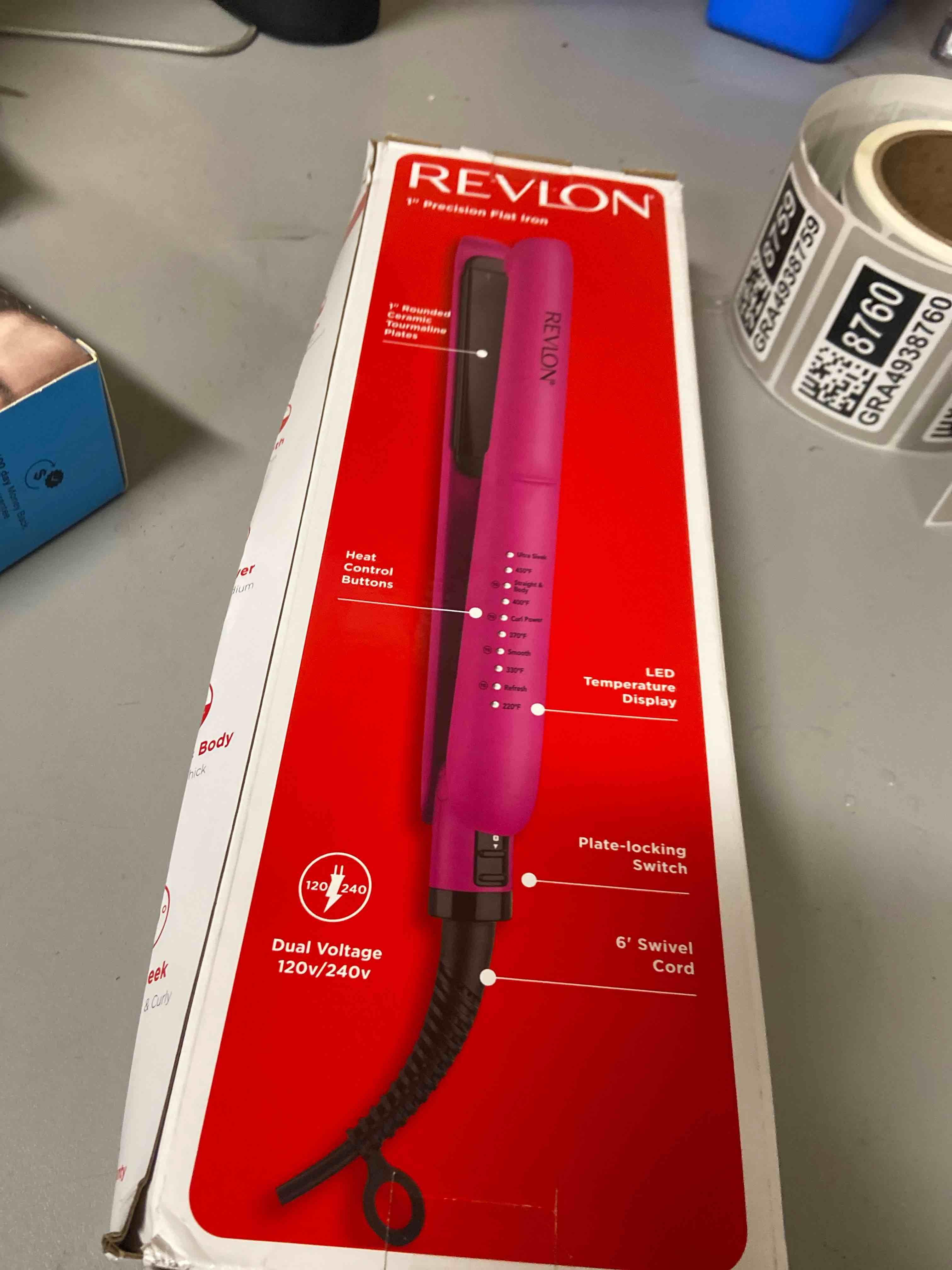 Condition photo showing New/Like New for revlon easy heat precision hair flat iron - 1": ceramic, all hair types, 60-second heat up, 5 heat settings