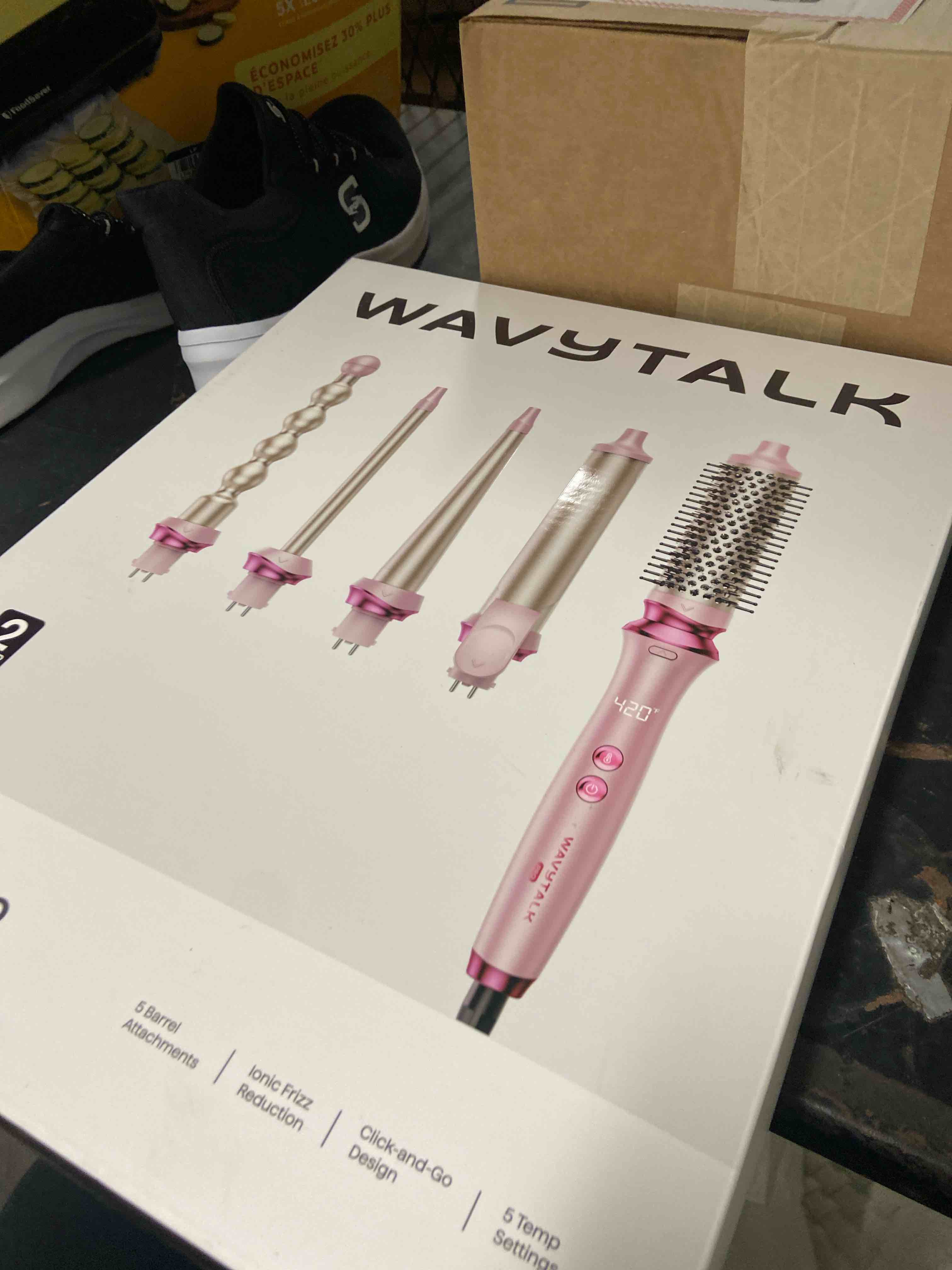 Condition photo showing New/Like New for wavytalk heatwave pro 5-in-1 curling wand set, includes thermal brush and 4 interchangeable ceramic barrel for multiple styles, model 350s