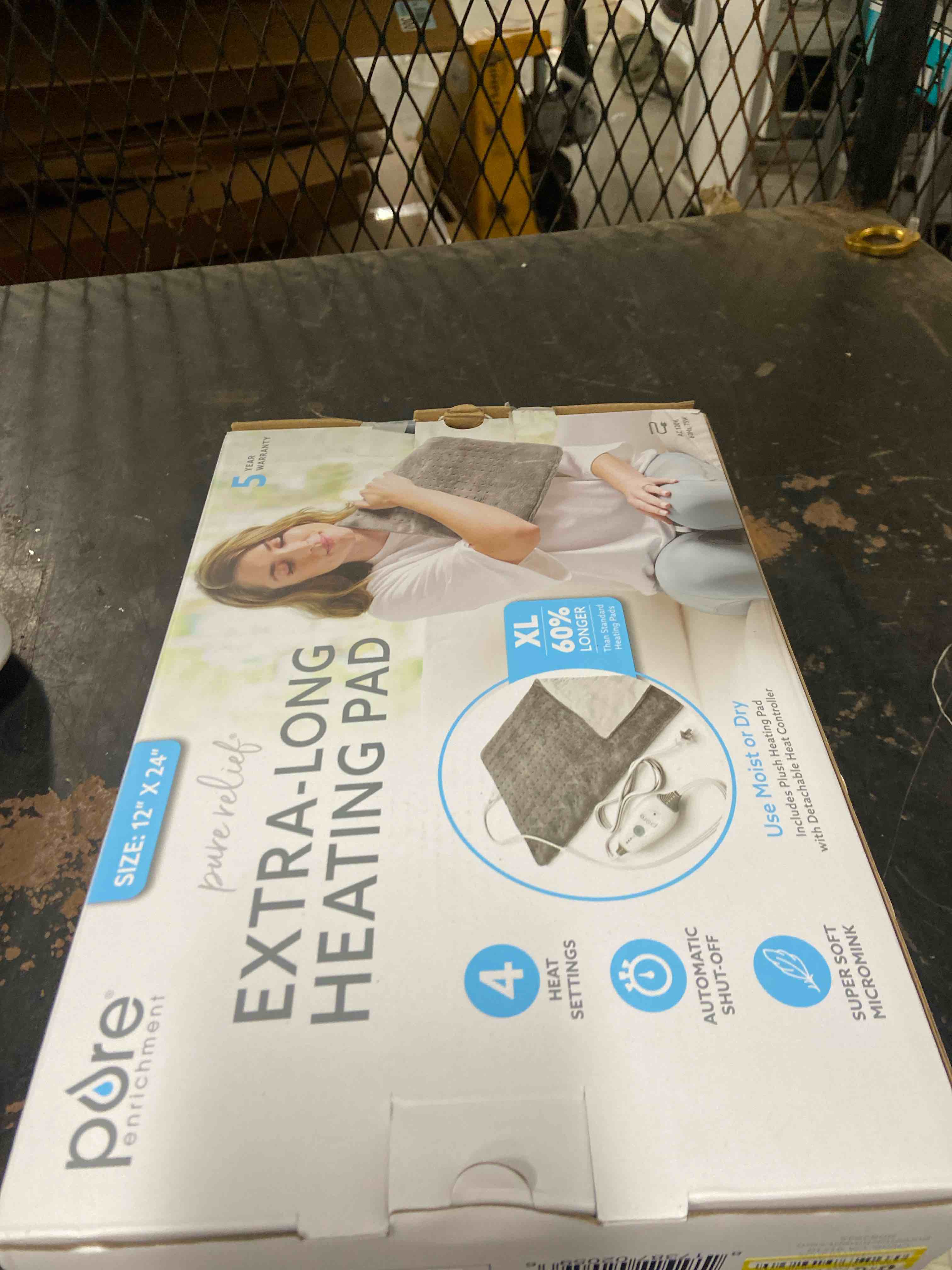 Condition photo showing New/Like New for pure enrichment® purerelief™ deluxe heating pad (12" x 24"), full body therapy pad with 4 instaheat™ settings, soft machine-washable microplush fabric and 2-hour auto safety shut-off (gray)