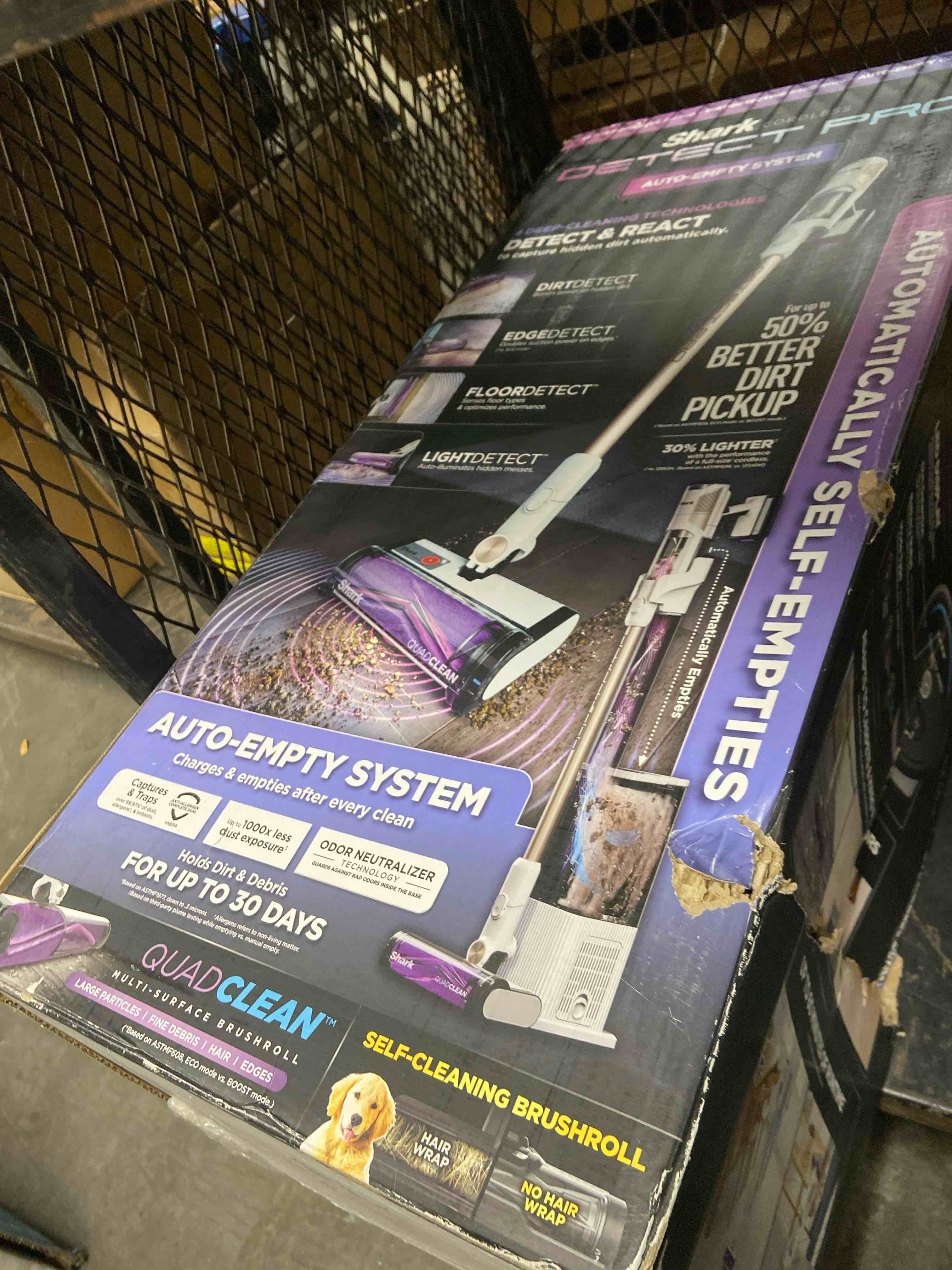 Condition photo showing New/Like New for shark - detect pro auto-empty system, cordless vacuum with quadclean multi-surface brushroll, hepa filter & 60-minute runtime - white/beats brass