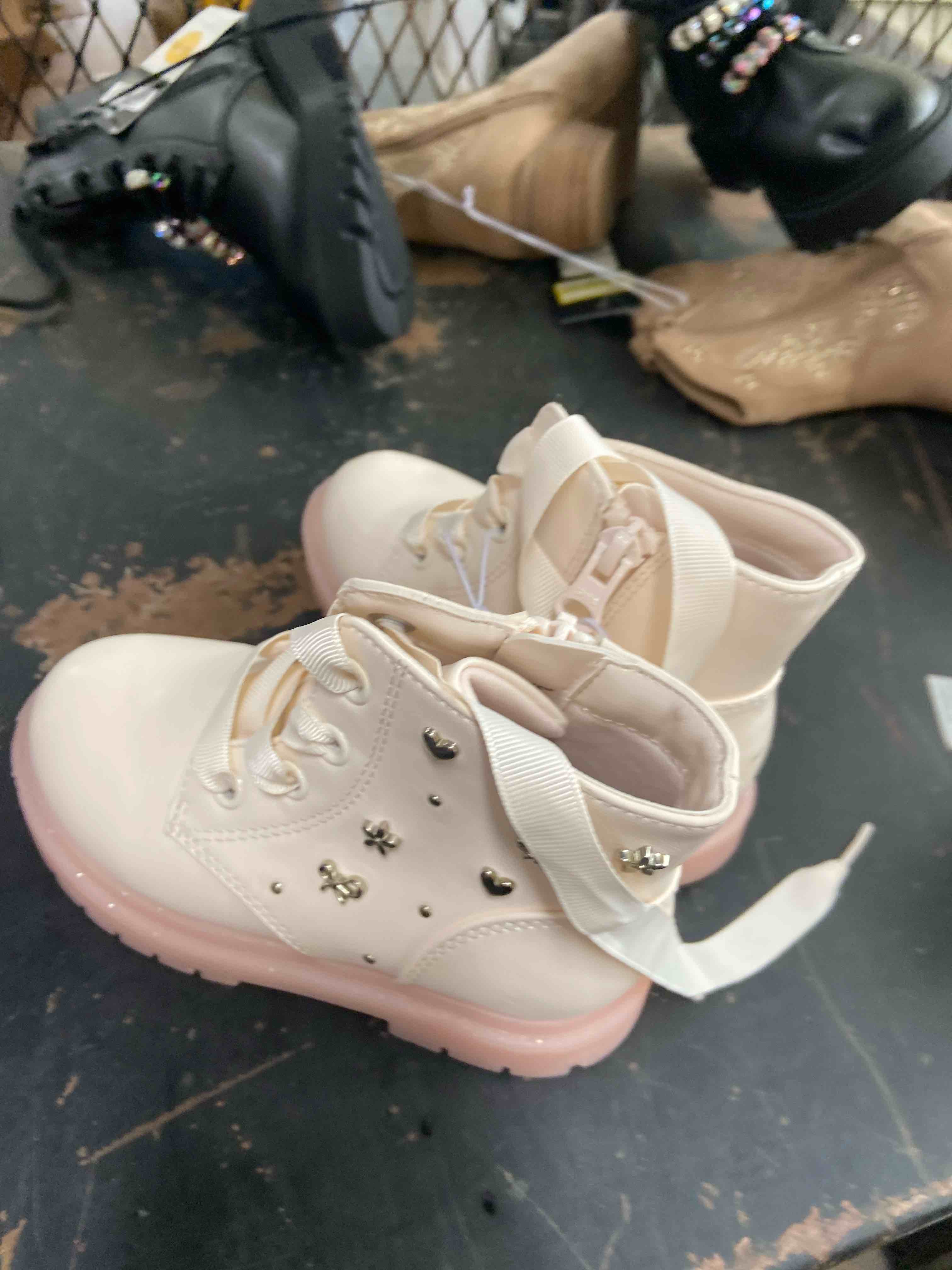 Condition photo showing New/Like New for toddler amaya lace-up combat boots - cat & jack™ ivory 12t: zipper closure, cushioned insole