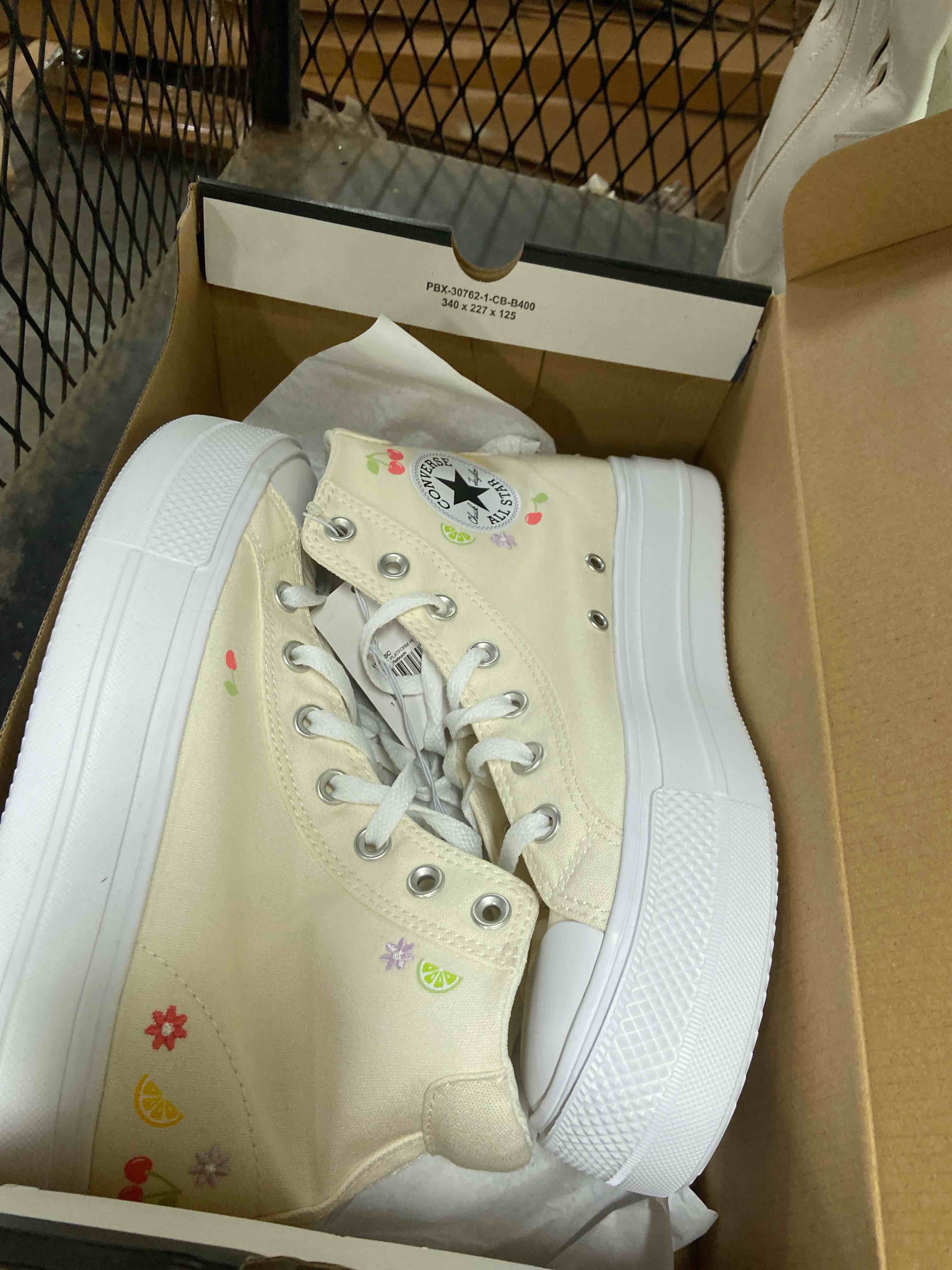 Condition photo showing New/Like New for converse women's platform high top sneakers - cream fruit 7.5
