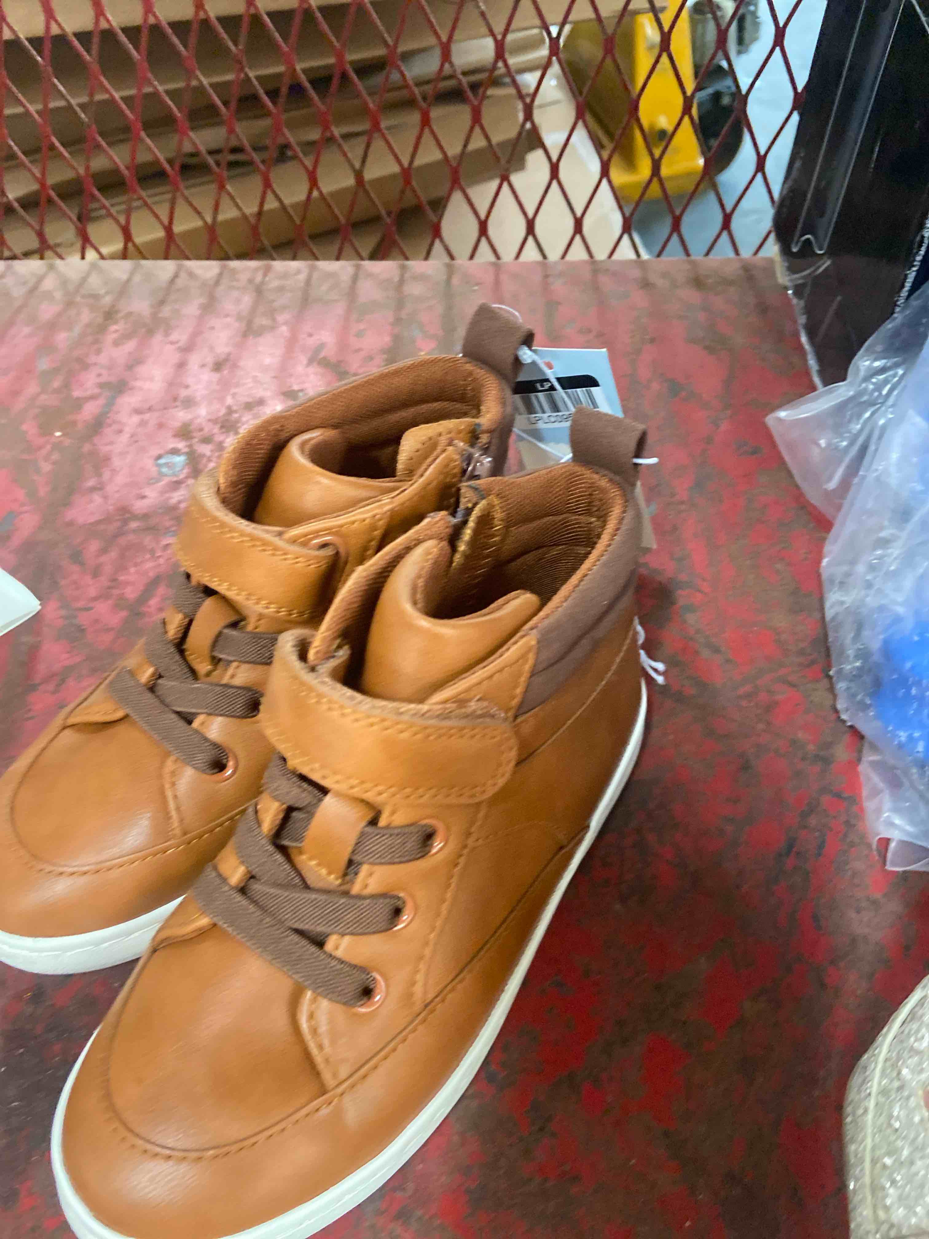 Condition photo showing New/Like New for toddler aidan sneaker boots - cat & jack™ cognac 11t: zipper, hook & loop, padded collar