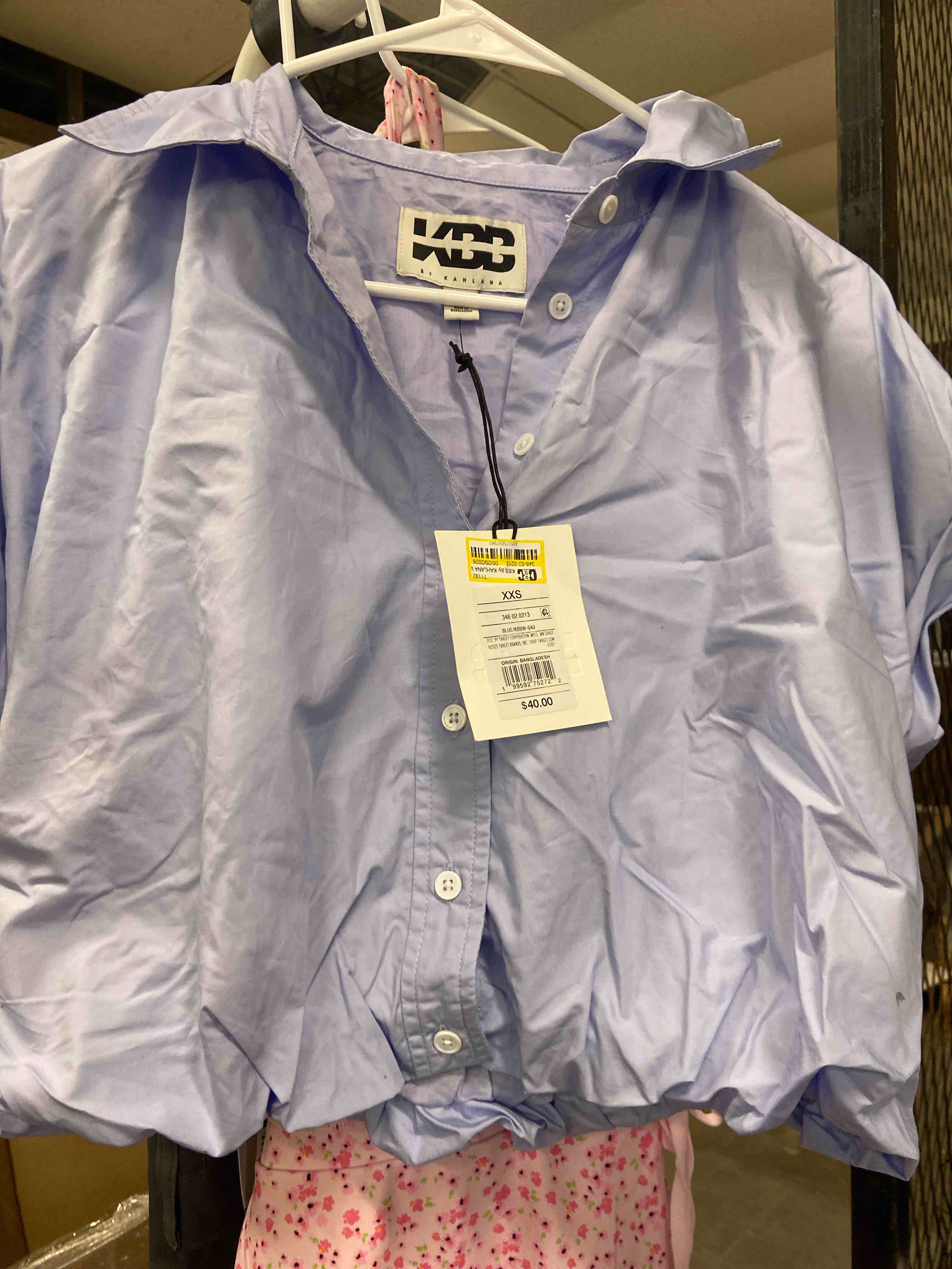 Condition photo showing New/Like New for kbb by kahlana women's 'the cropped bubble shirt' - blue xxs