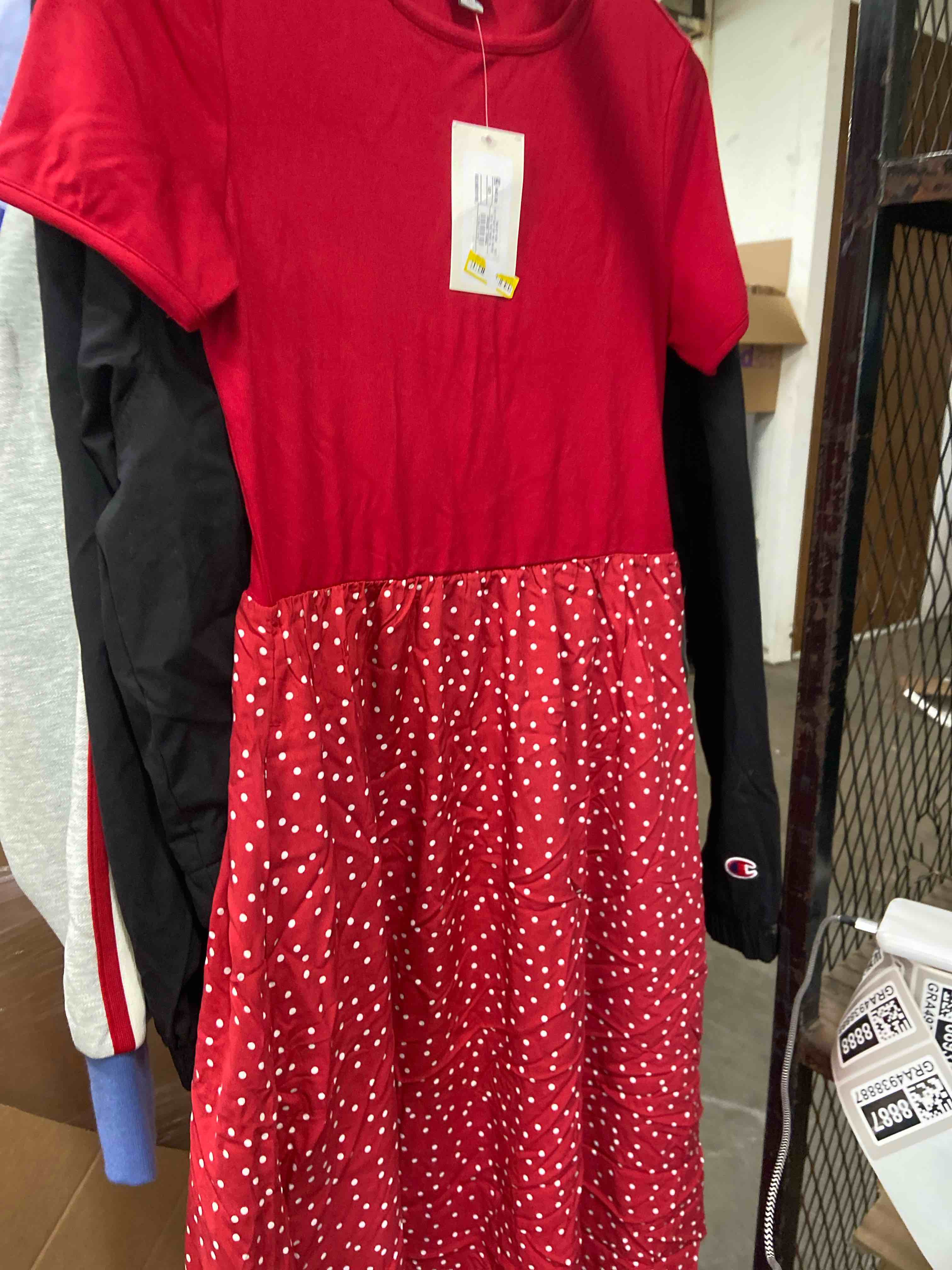 Condition photo showing New/Like New for women's short sleeve contrast midi dress - a new day™ navy blue polka dots xs