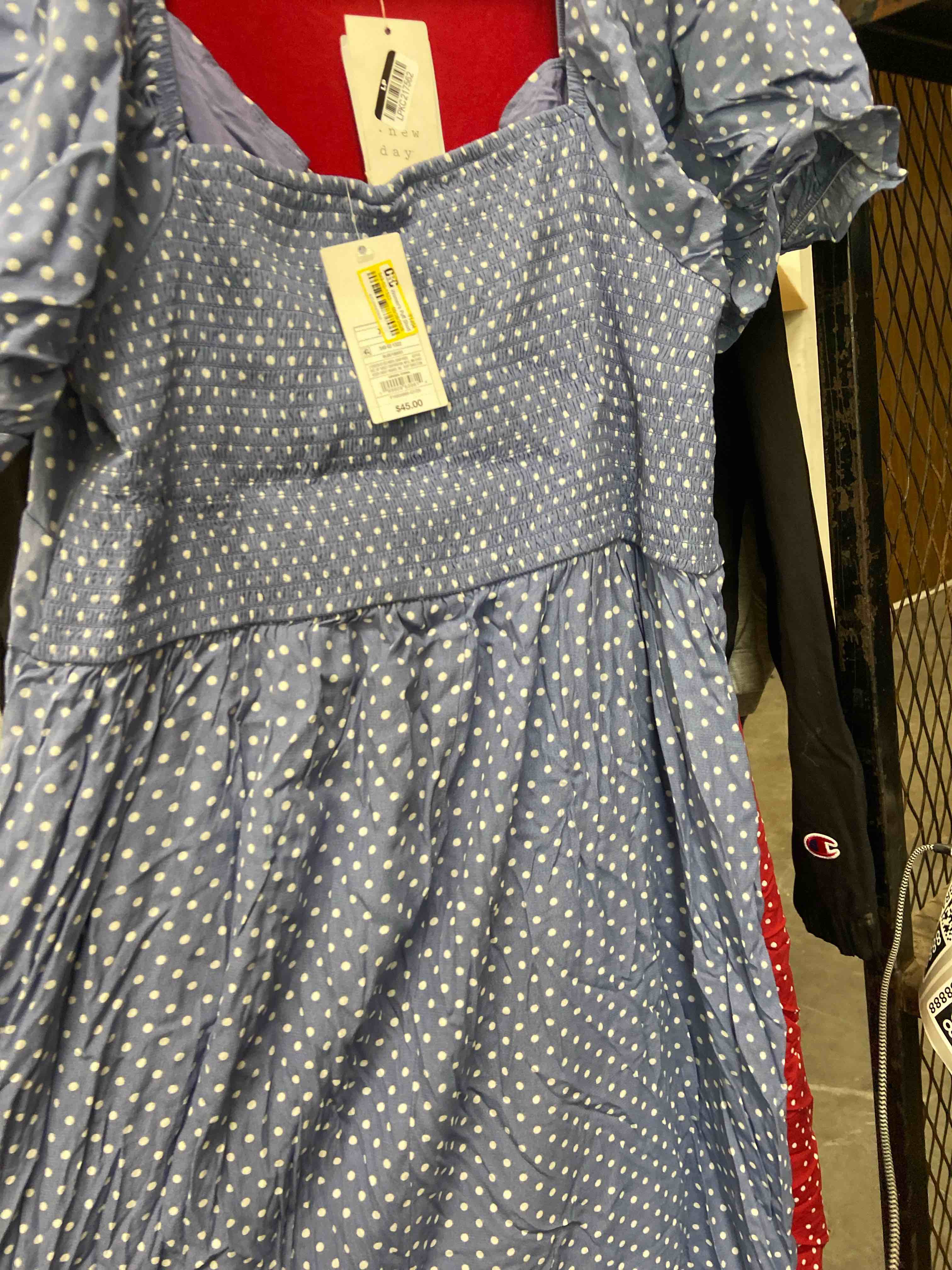 Condition photo showing New/Like New for women's puff short sleeve midi fit & flare dress - a new day™ blue polka dots xxl
