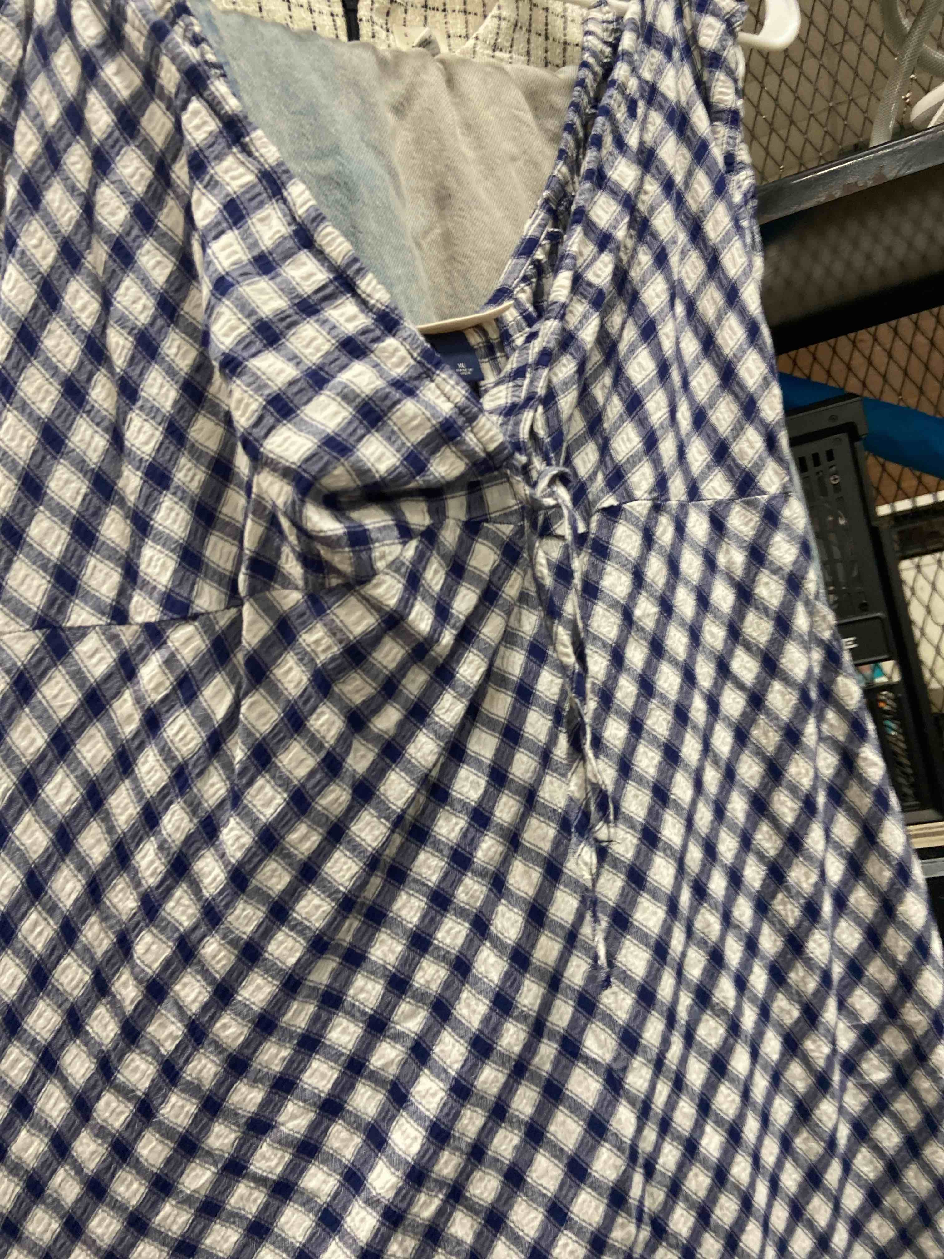 Condition photo showing New/Like New for women's puff short sleeve ankle sundress - universal thread™ navy blue gingham xl