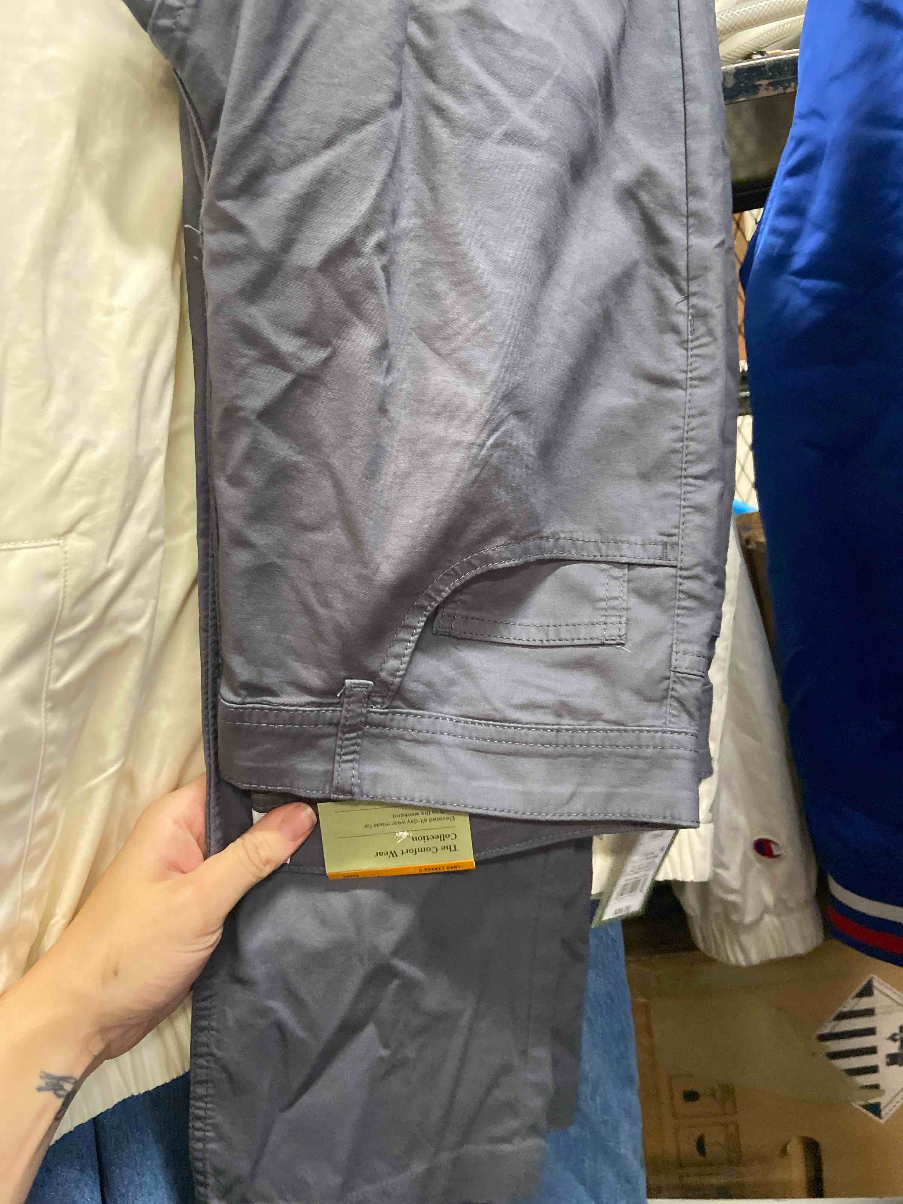 Condition photo showing New/Like New for men's comfort wear slim fit 5-pocket pants - goodfellow & co™ - gray 32x32: midweight cotton blend, stretch, machine washable