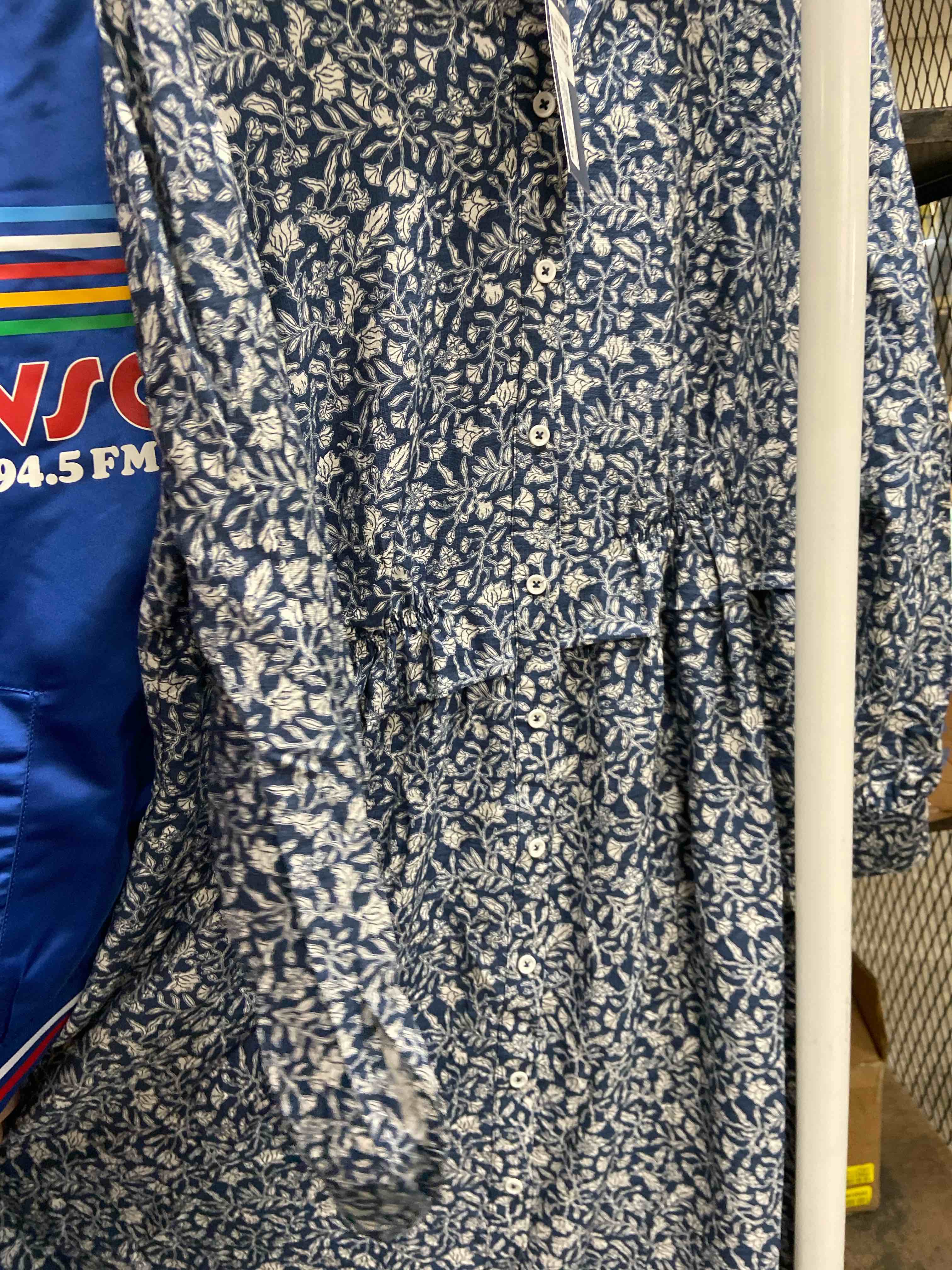 Condition photo showing New/Like New for women's long sleeve button-down midi shirtdress - universal thread™ blue floral l