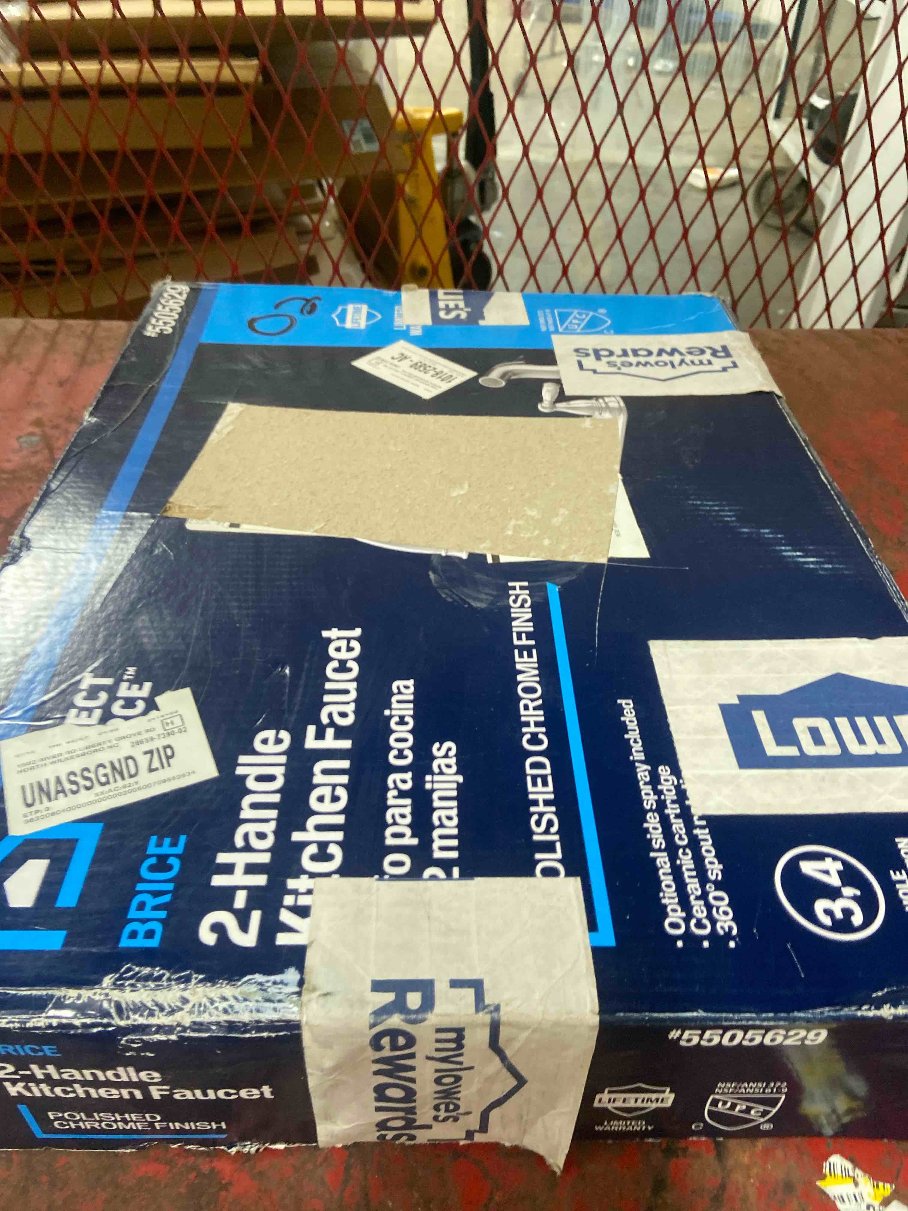 Condition photo showing As Is for project source brice polished chrome double handle deck-mount kitchen faucet ( deck plate included ) ( side sprayer included )