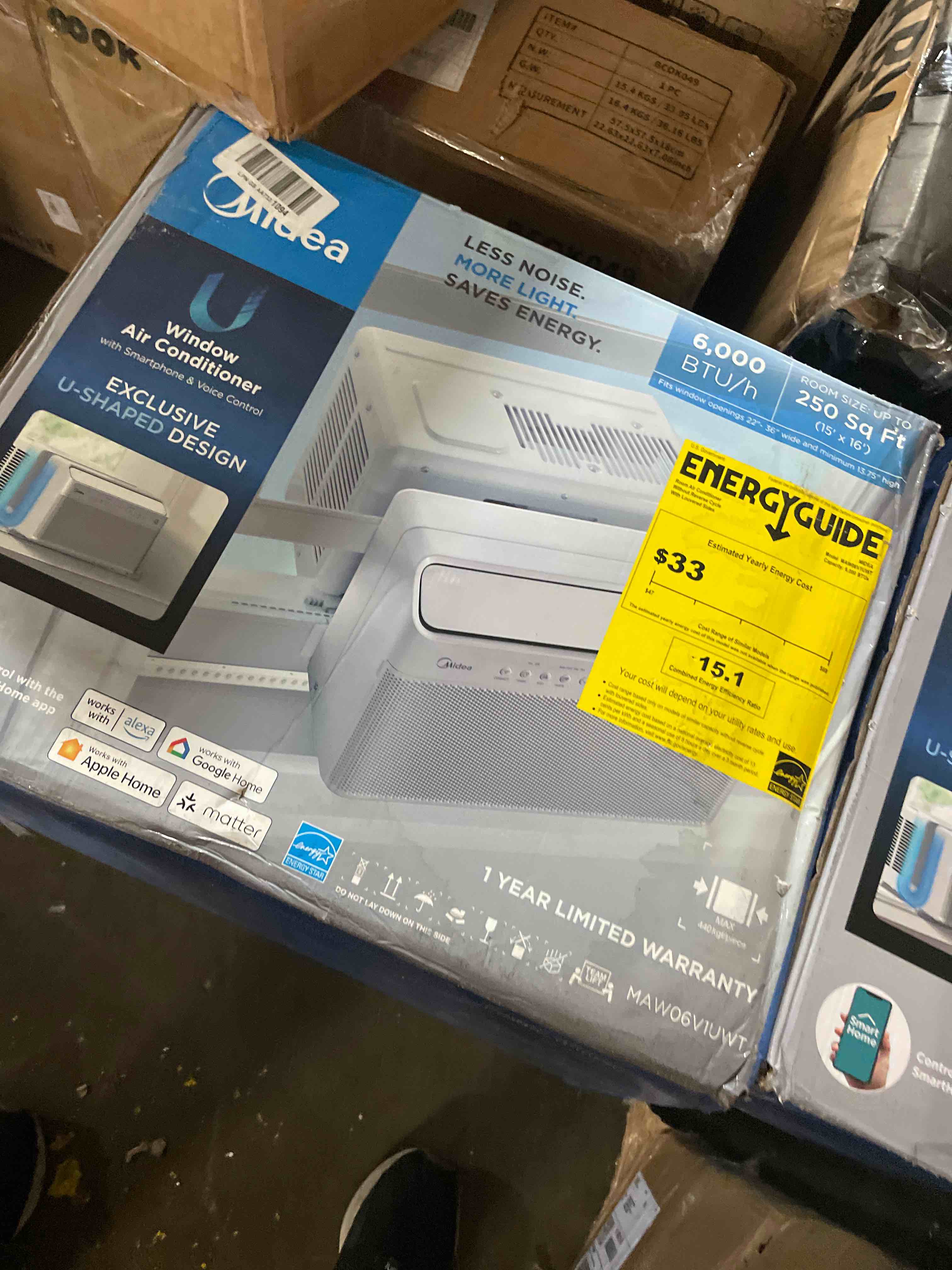 Condition photo showing As Is for midea 6,000 btu u shaped smart inverter window air conditioner - cools 250 sq ft, ultra quiet with open window operation - alexa/google assistant compatible, 37% energy savings, remote (2026 edition)