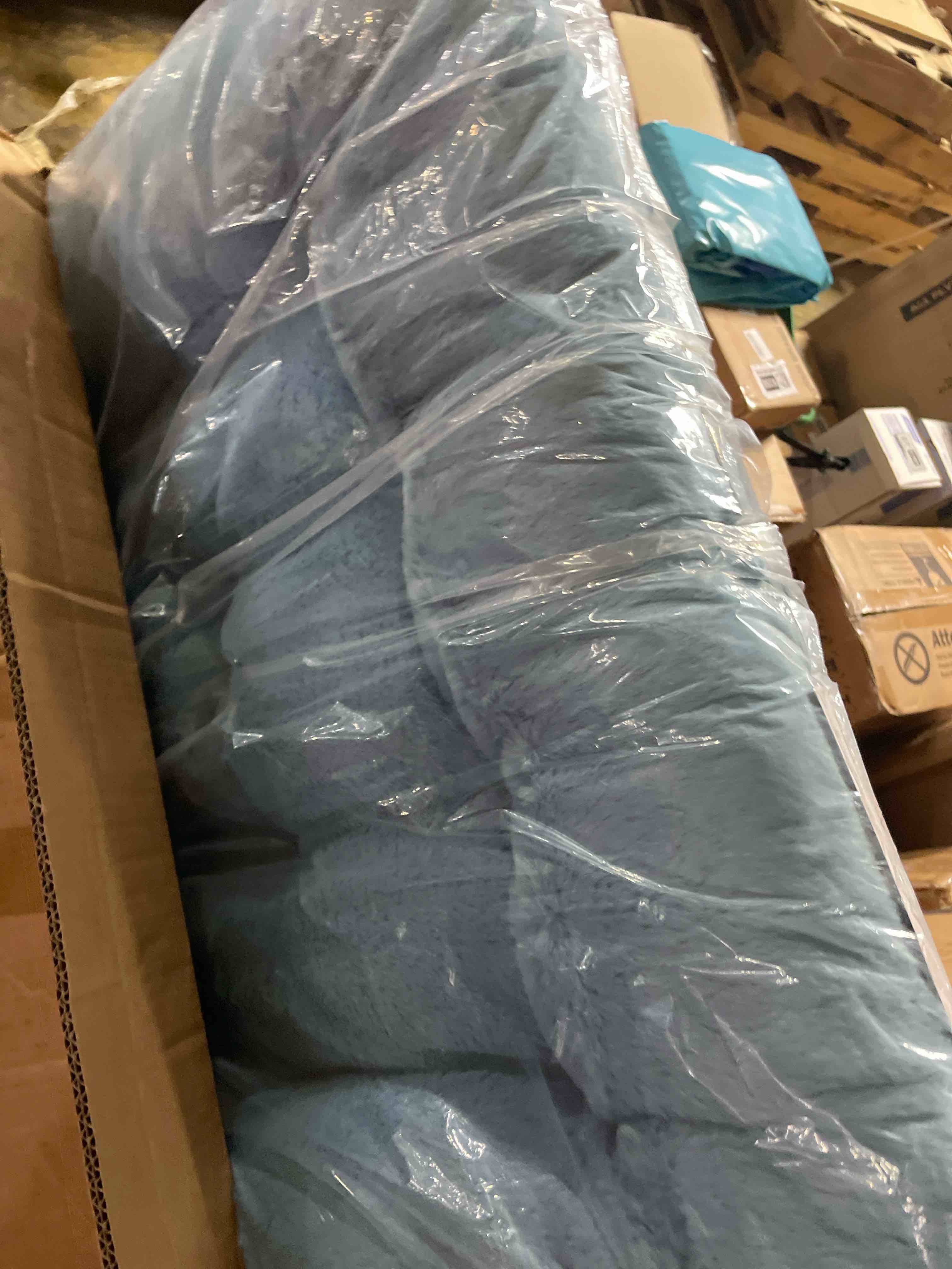 Condition photo showing New/Like New for saucer chair with ottoman, comfy oversized folding chair, faux-fur reading chair for teens, adults, foldable accent lazy chair, metal frame lounge chair for living room, bedroom, blue
