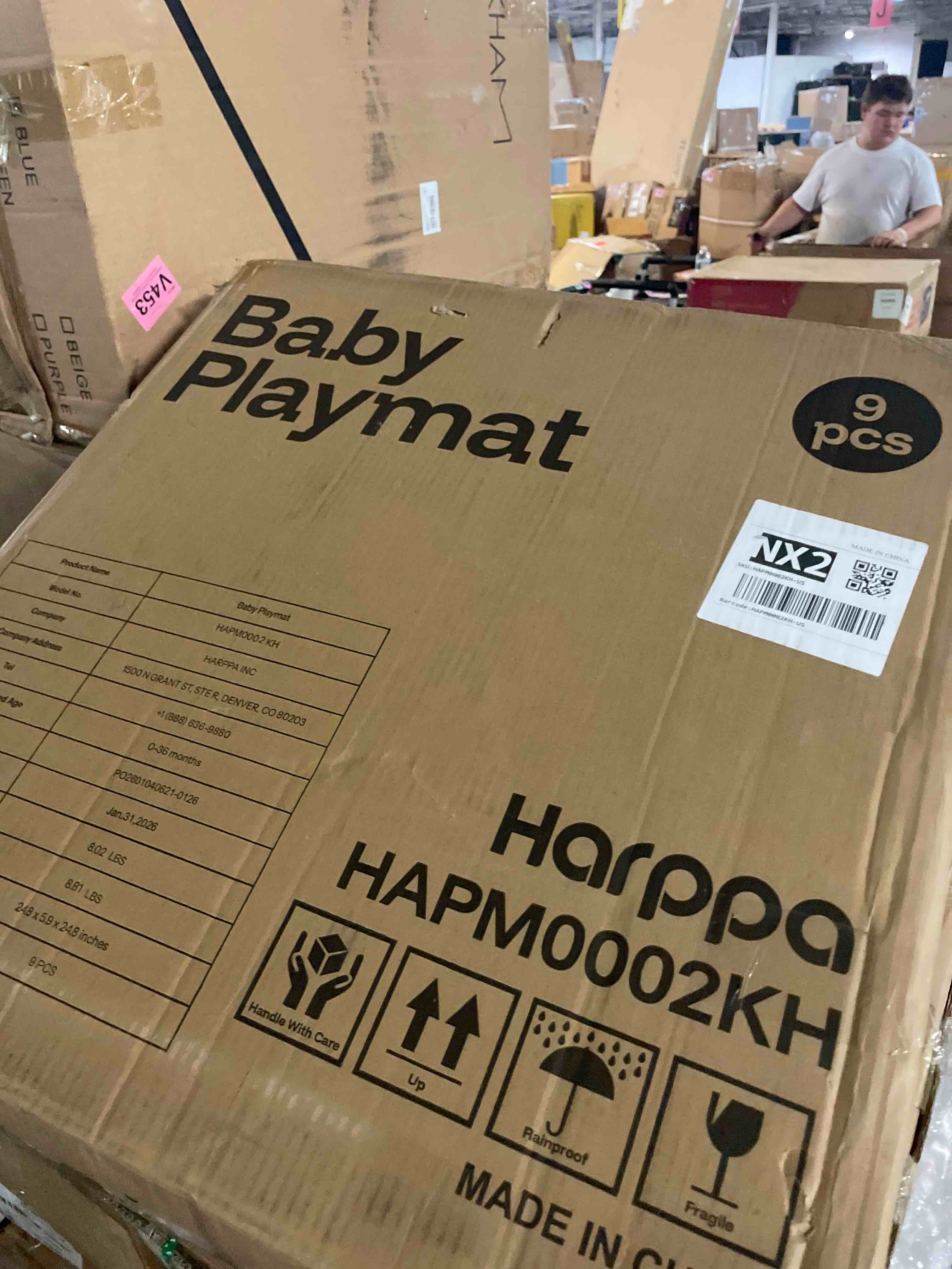 Condition photo showing New/Like New for harppa aria baby play mat, 0.59" thick eva foam mat, waterproof surface | soft cushioning comfort, textured grip surface, easy wipe-clean surface, modular tile design, flexible size options