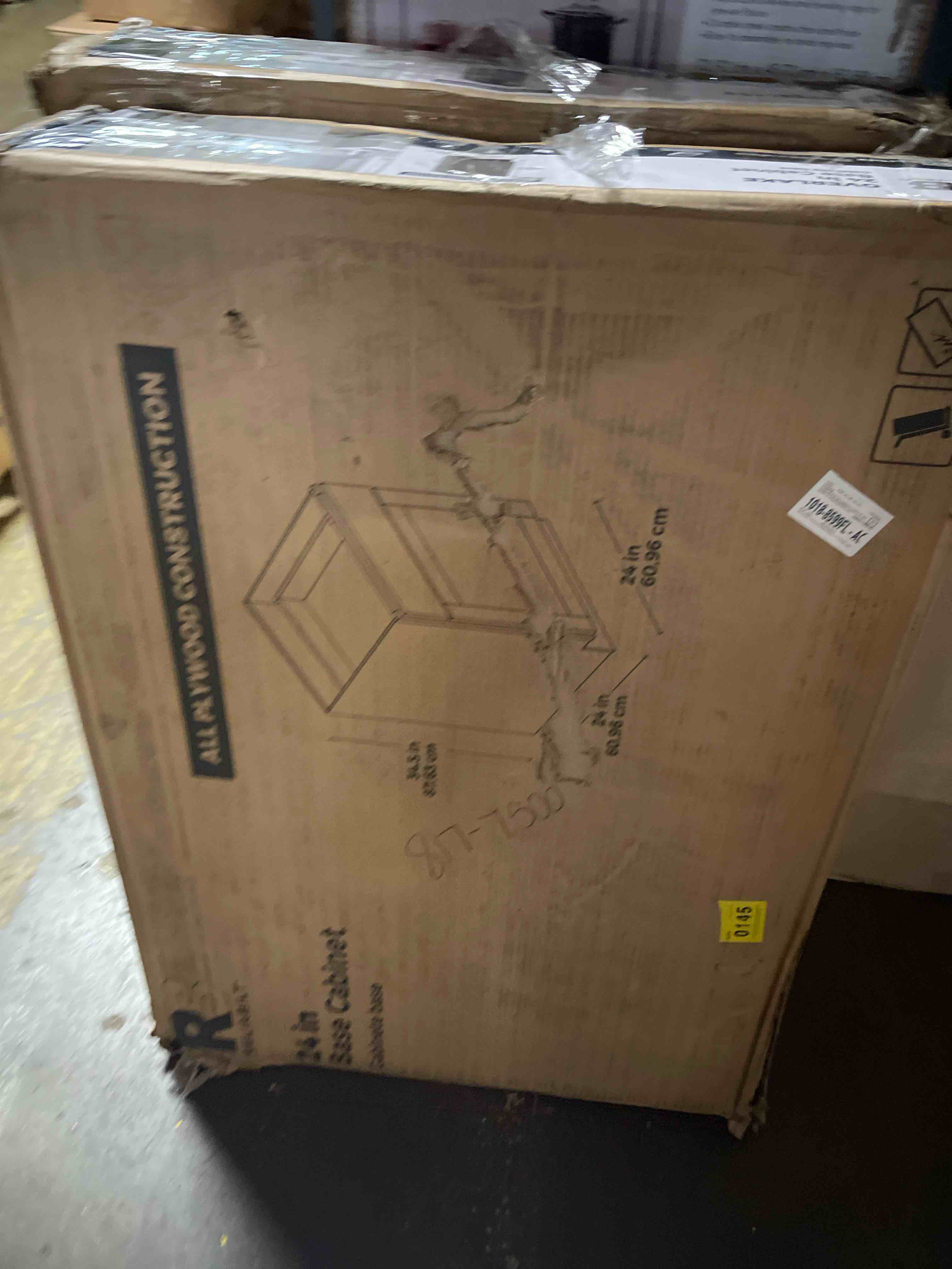 Condition photo showing As Is for (black)vevor white shaker base cabinet with drawer, 24-inch unassembled drawer base cabinet, 24" w x 24" d x 34.5" h ready to assemble cabinet with soft-close doors and adjustable shelf, for home office