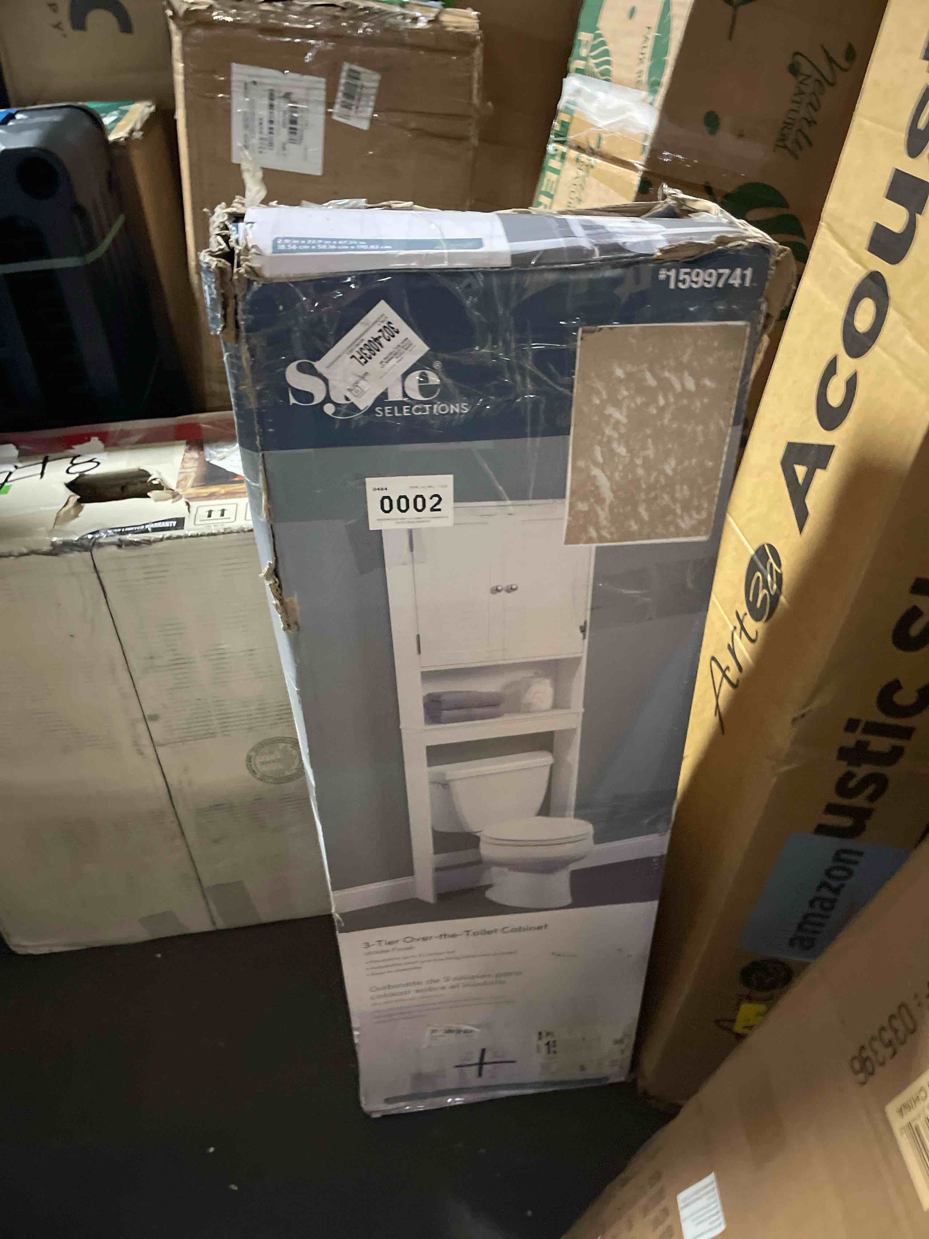 Condition photo showing As Is for vasagle over the toilet storage cabinet, bathroom storage cabinet with doors, adjustable shelves, space-saving, modern, 7.9 x 24.6 x 70 inches, cloud white ubts008wh01s cloud white without side storage(24.6")