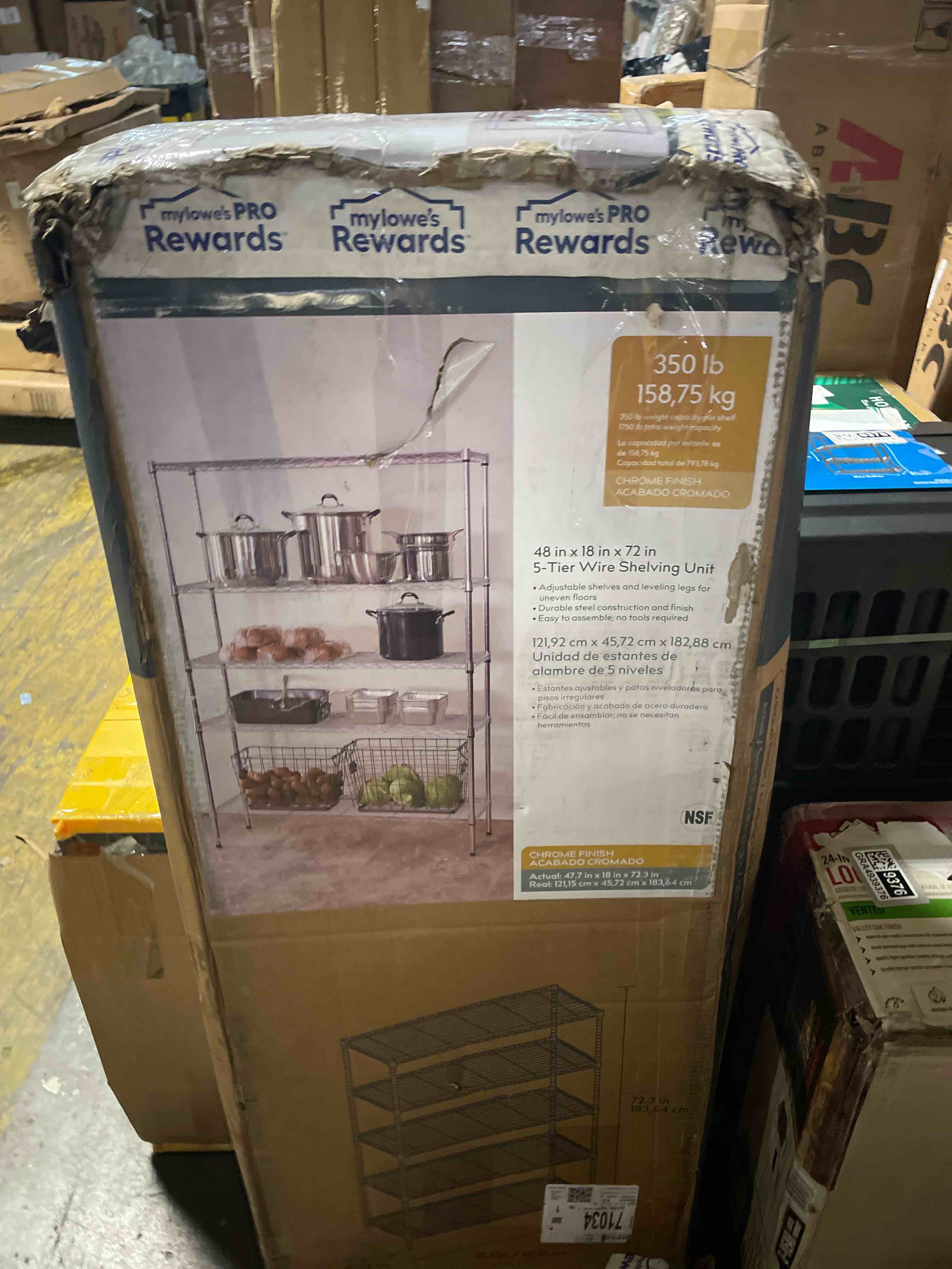 Condition photo showing Good Condition for honey-can-do 5-tier adjustable shelving unit, chrome shf-09685 chrome, 1750lbs (350-lb weight capacity per shelf) 350 lbs per shelf chrome 5