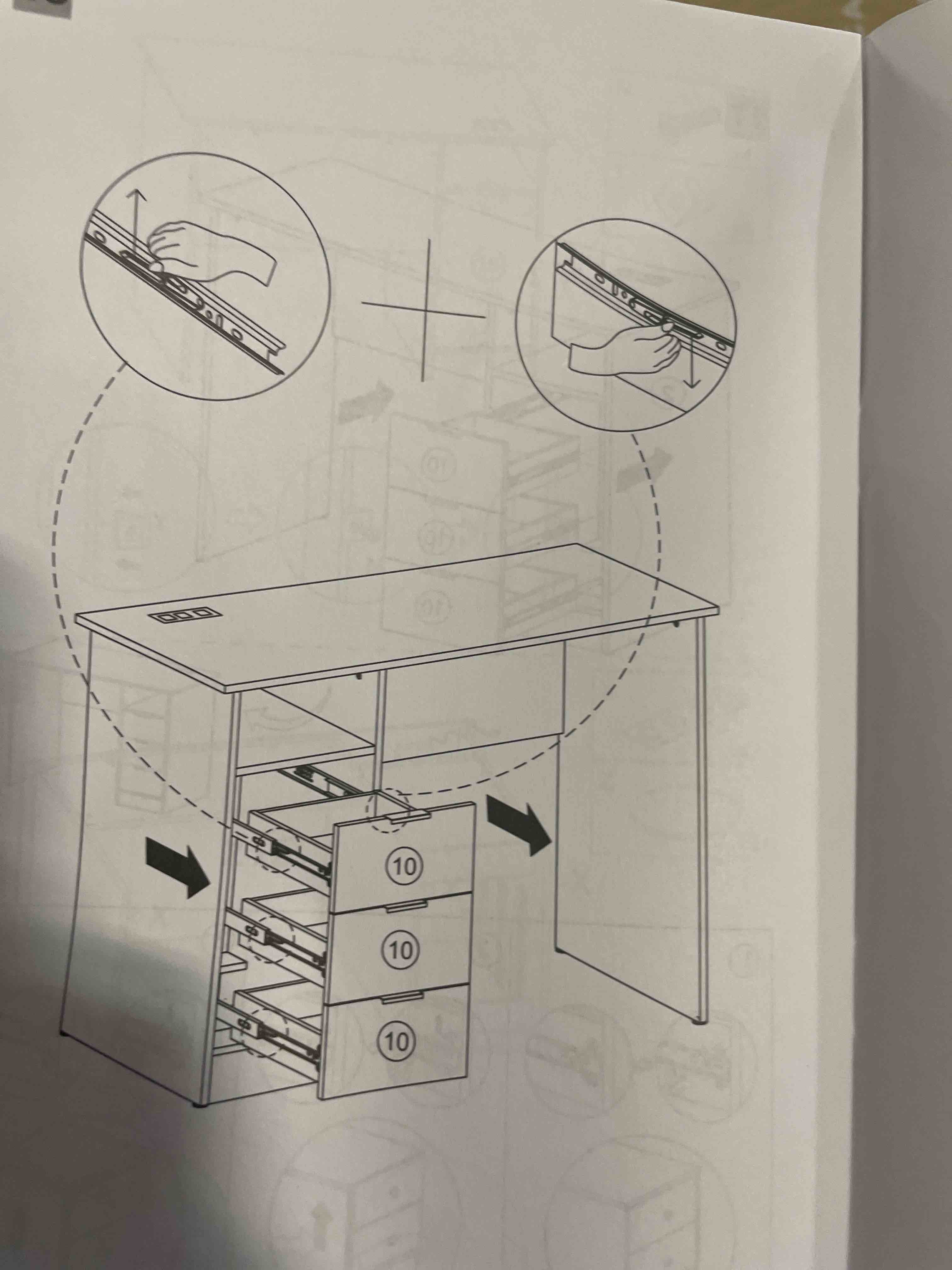 Condition photo showing New/Like New for 47 inch white computer desk with 3 drawers and storage shelves, writing desk for bedroom, home office desk, study table for small spaces (white)