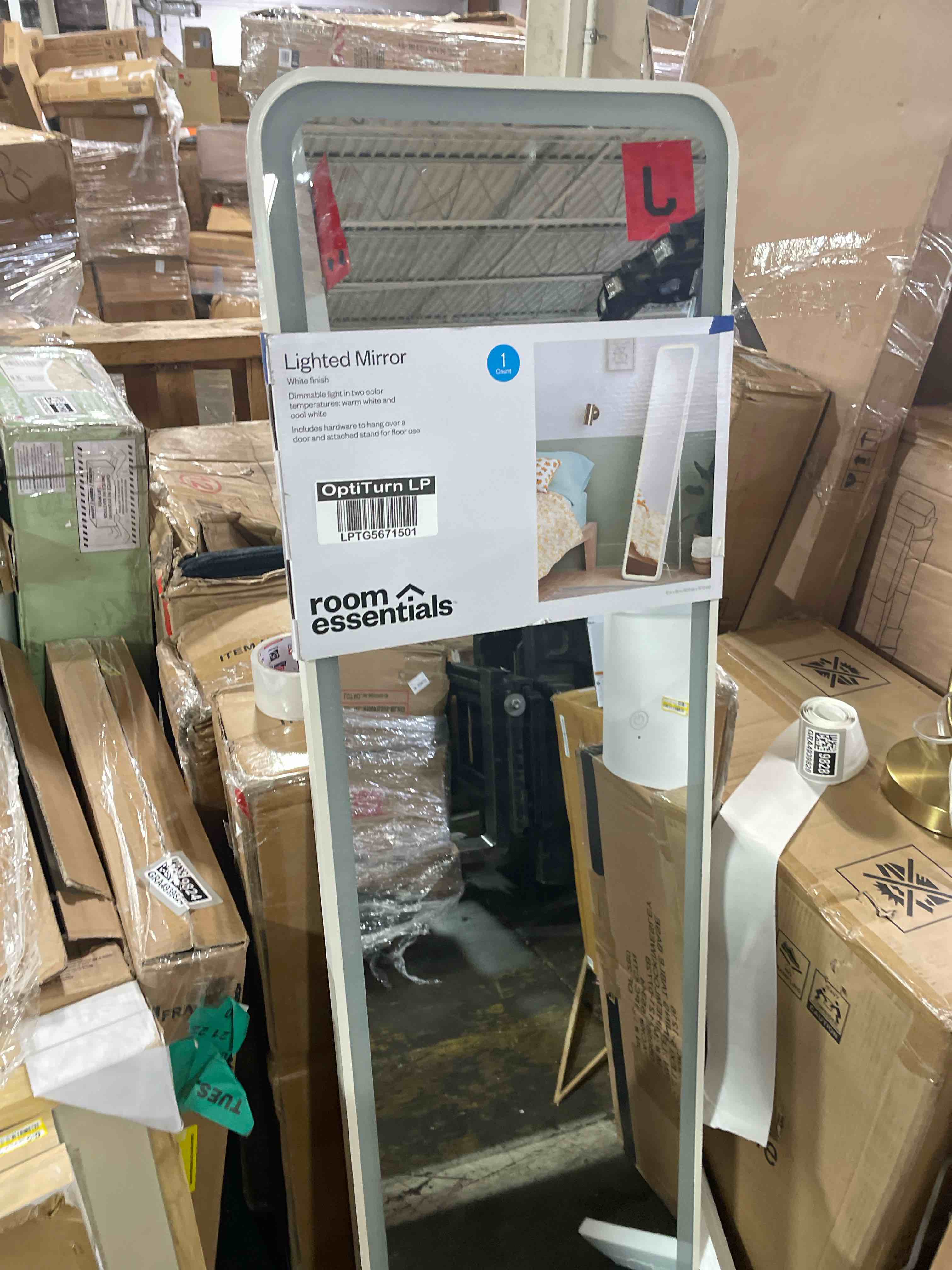 Condition photo showing Good Condition for (no cord)sweetcrispy full length mirror with led lights, 65"x21" lighted full body floor mirror with dimming & 3 color lighting, stand for bedroom, dressing room, white