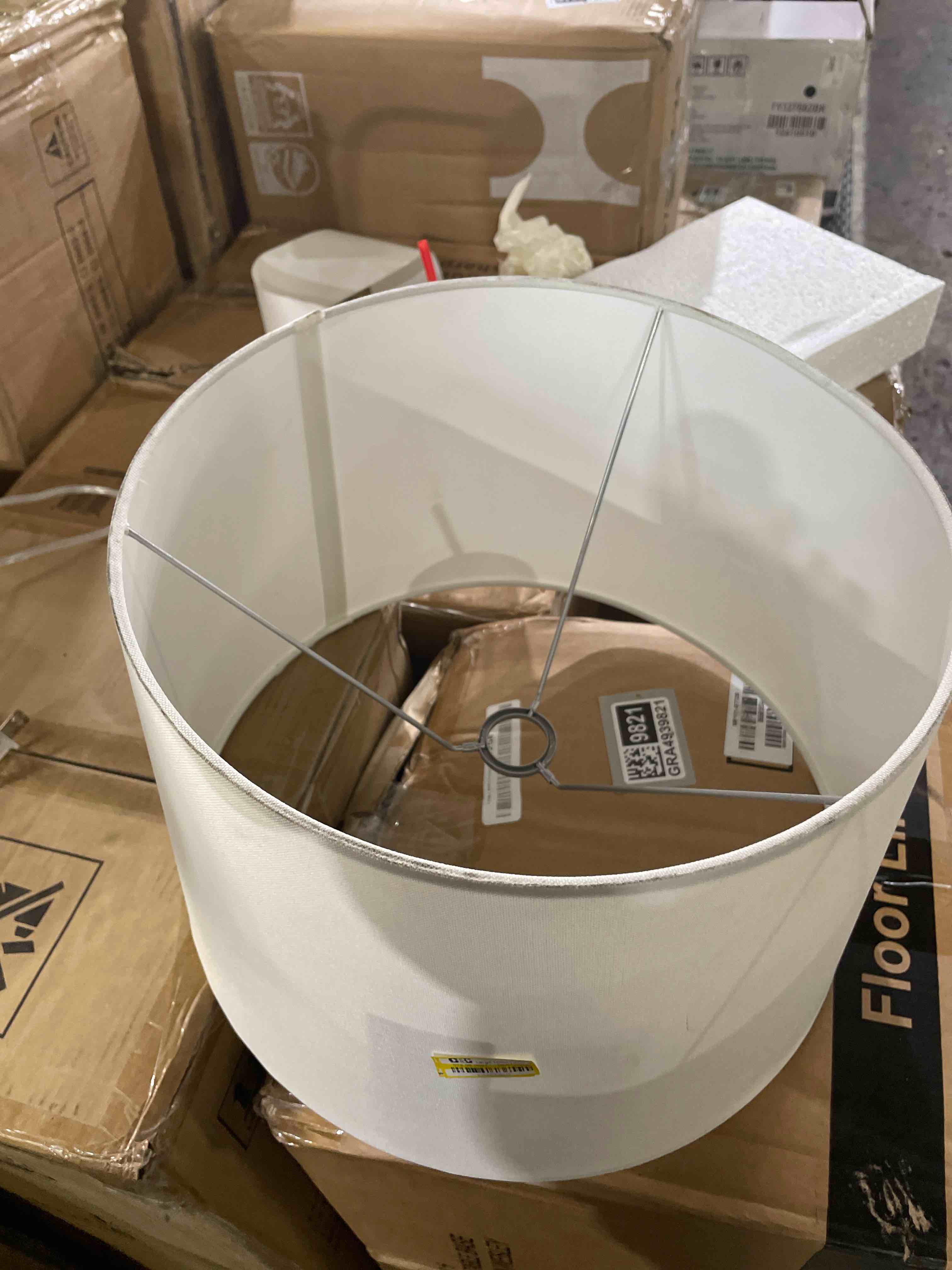 Condition photo showing Good Condition for hardback drum lampshade spider fitting lamp shade (white, 13x15x10h)