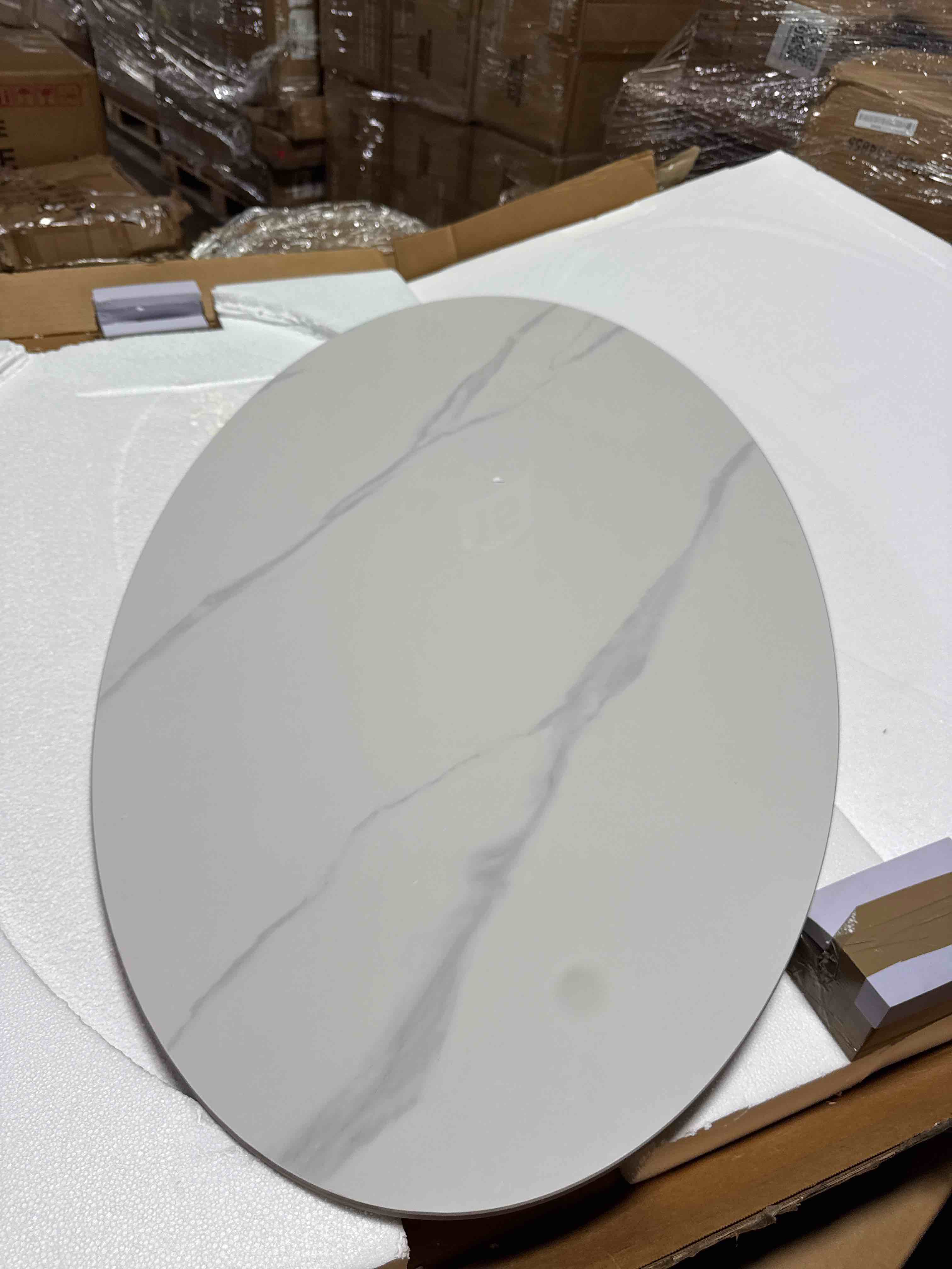 Condition photo showing New/Like New for zl zeling round sintered stone table top 27.5",replacement table top for indoor & outdoor - heat/scratch resistant waterproof ceramic diy desktop, patio/balcony/bistro/café & dining room (white) only table top two pics)