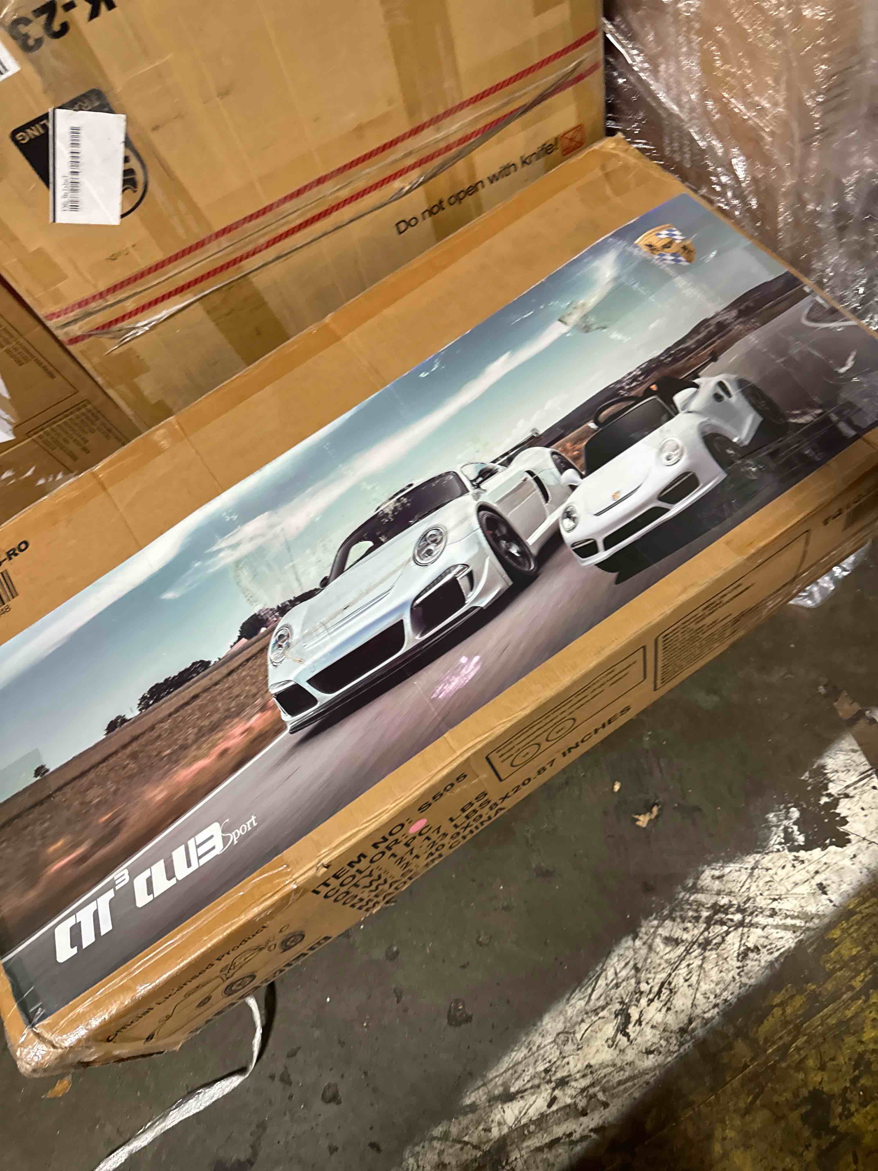Condition photo showing New/Like New for licensed ruf x porsche ride on car by olakids, 12v kids electric vehicle with remote control wheels suspension flash lights power display bluetooth usb music (white)