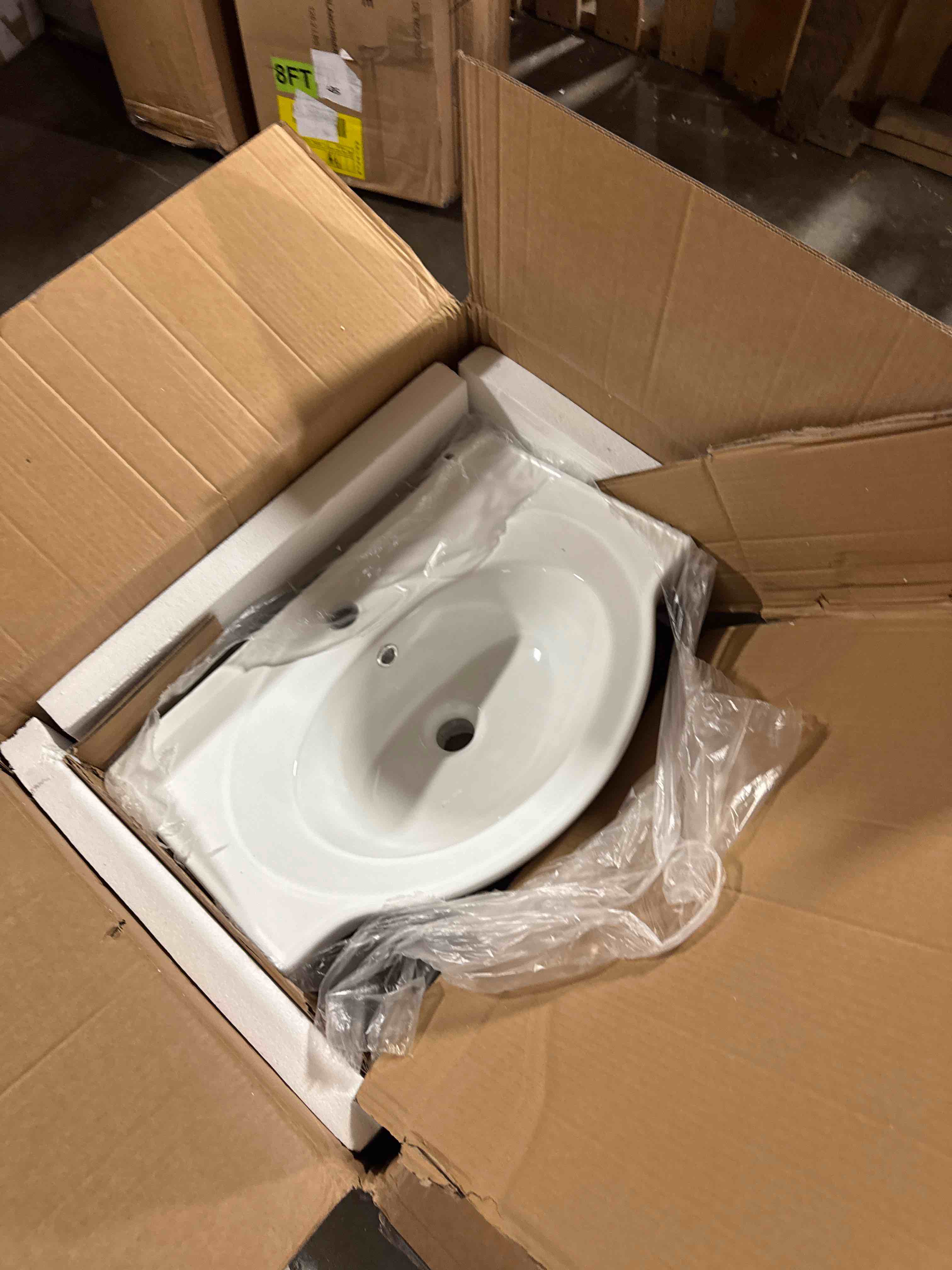 Condition photo showing New/Like New for kohler 5248-1-0 veer single-hole sink basin, 24-inch, white
