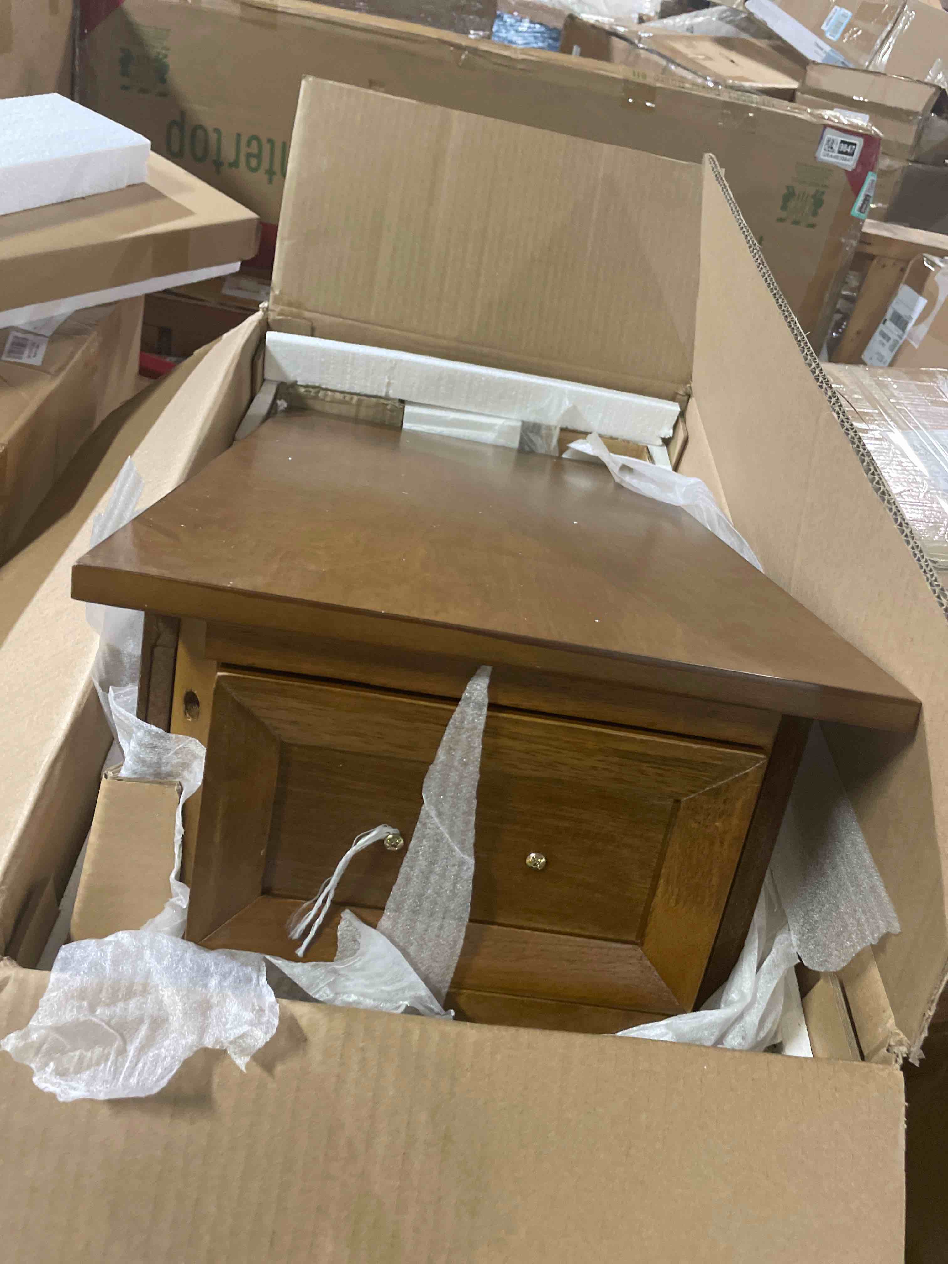 Condition photo showing New/Like New for signature design by ashley breegin chair side end table, 1 drawer, 1 fixed shelf, veneers, wood, 13.13" w x 22.13" d x 23" h, brown medium brown