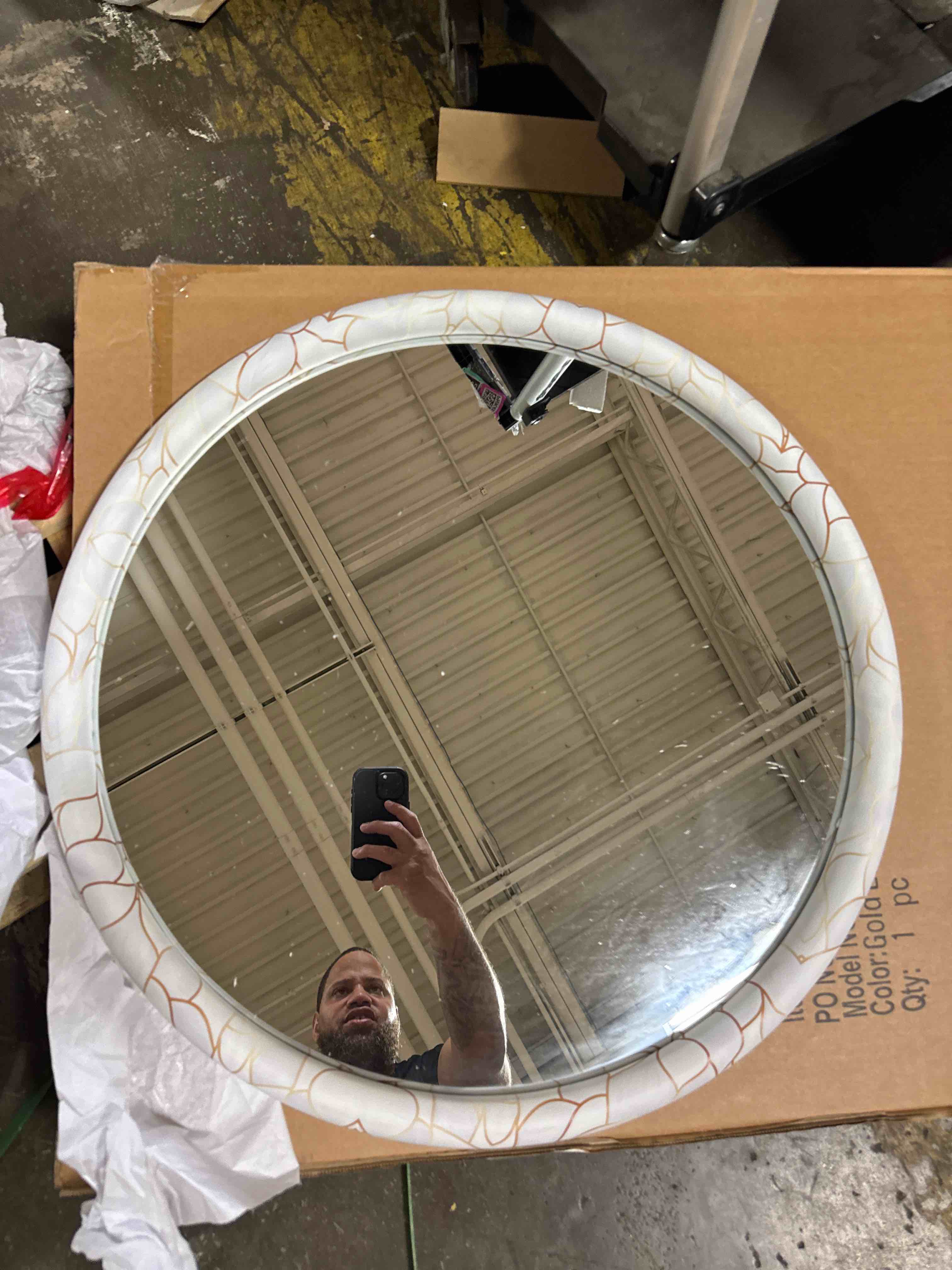 Condition photo showing New/Like New for circle mirrors metal framed hanging round mirror wall mounted bathroom modern antique round bead mirror for entryway living room hallway decorative gold 18"( similar see pics)