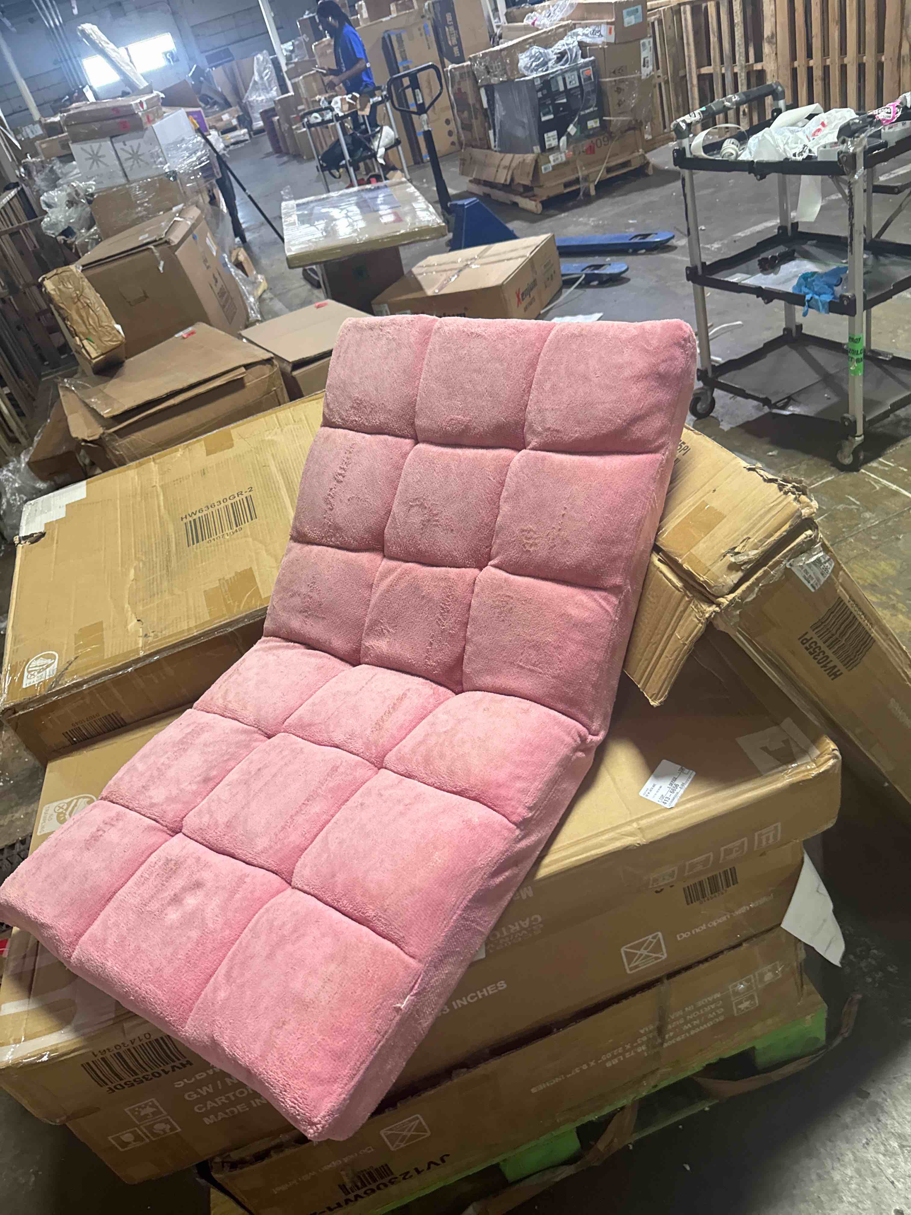 Condition photo showing As Is for super deal 14-position folding floor chair gaming sofa cushioned padded reclining bed lounge couch seating for comfy reading, reading, gaming, relaxing, watching tv, pink