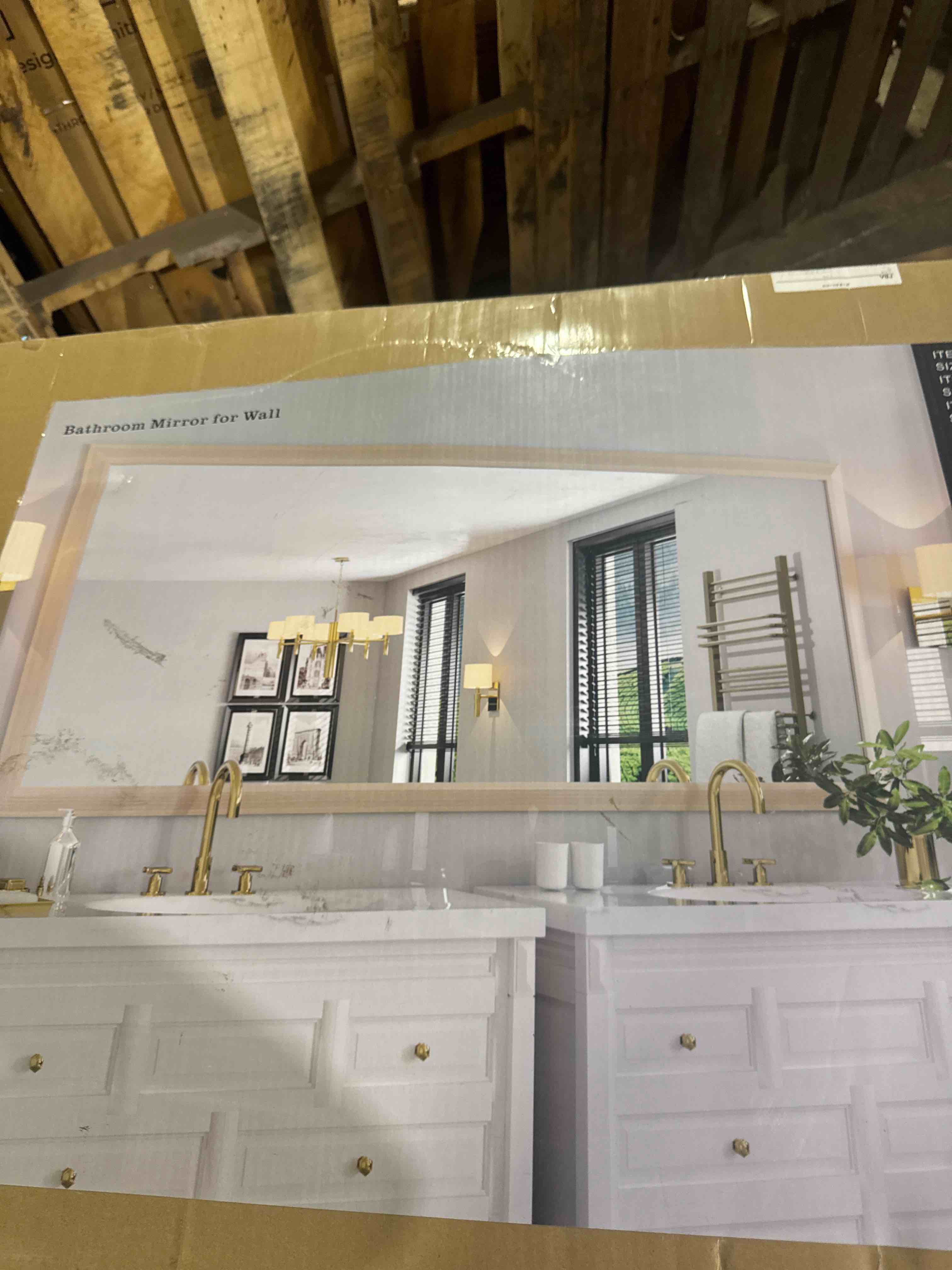 Condition photo showing New/Like New for white bathroom mirror for over sink, 30x40inch thick anti-rust metal frame, rectangle decorative wall mirror with hd tempered glass horizontal or vertical mount for vanity, bedroom, living room( similar see pics)