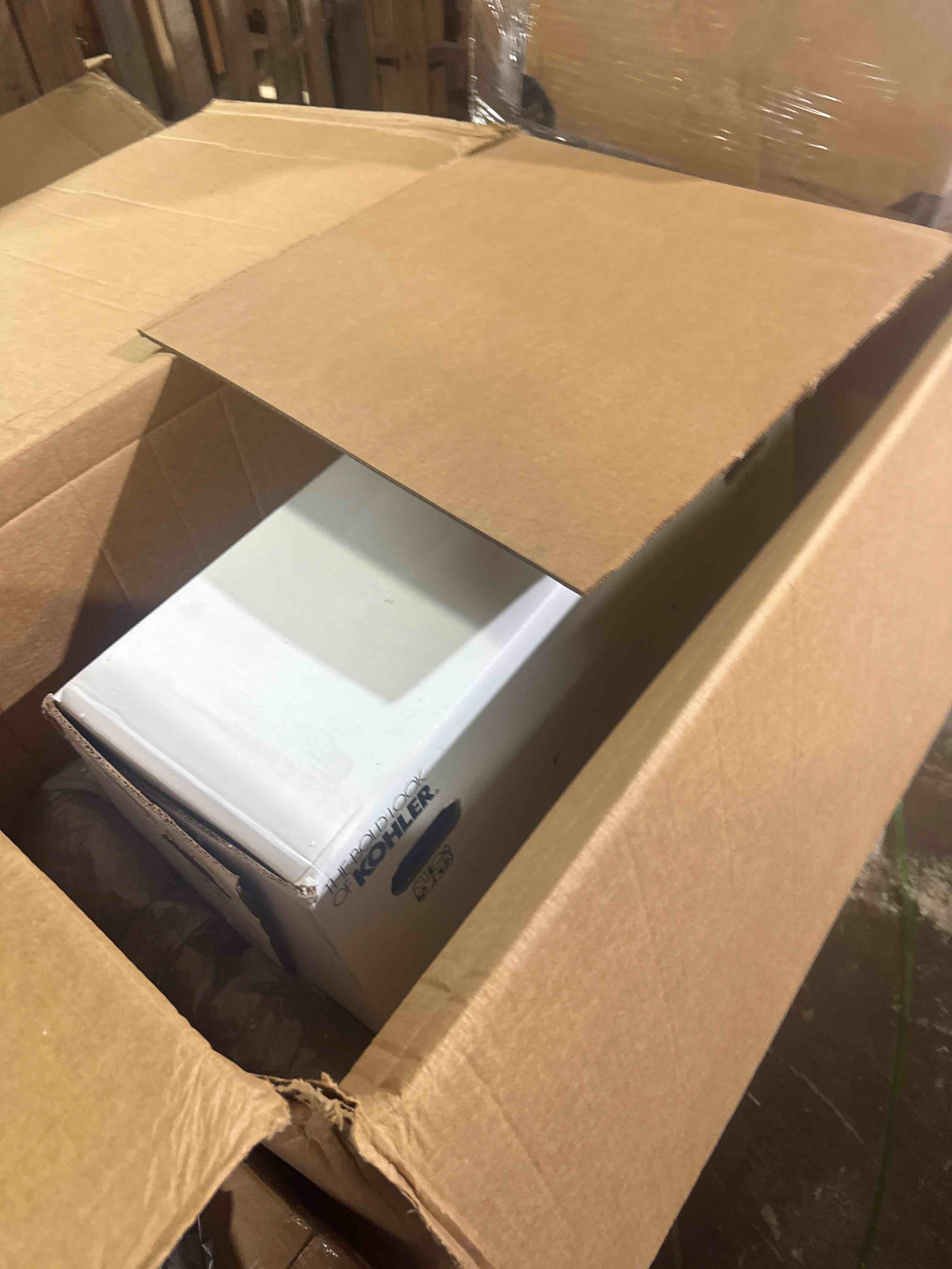 Condition photo showing As Is for kohler 4829-0 cimarron comfort height round-front toilet bowl with 10" rough-in, white (similar)