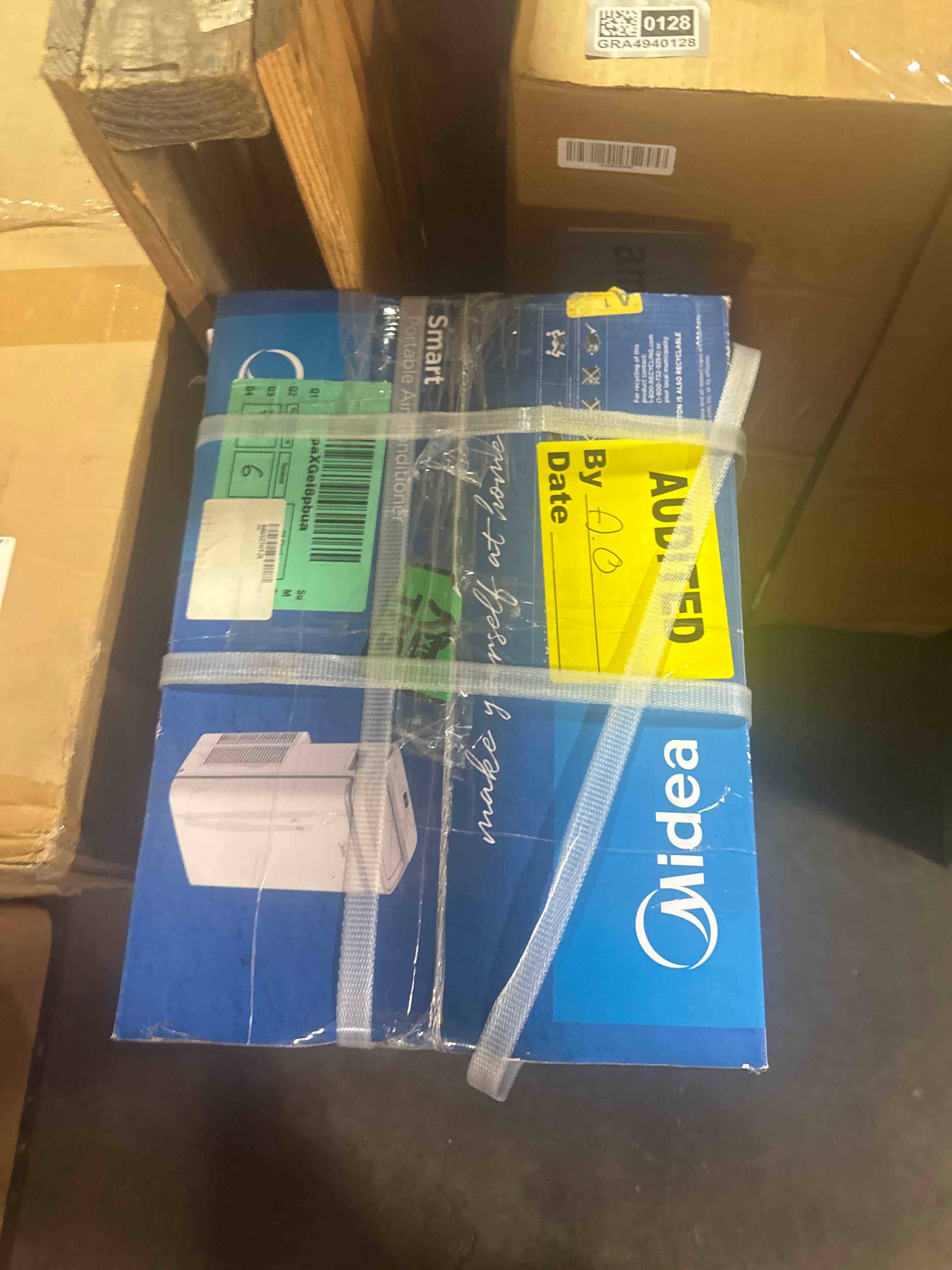 Condition photo showing As Is for midea 12,000 btu ashrae (8,000 btu sacc) portable air conditioner, cools up to 350 sq.ft., with dehumidifier & fan mode, control with remote, amazon alexa & google assistant, easy-to-use and install 12,000 btu-smart