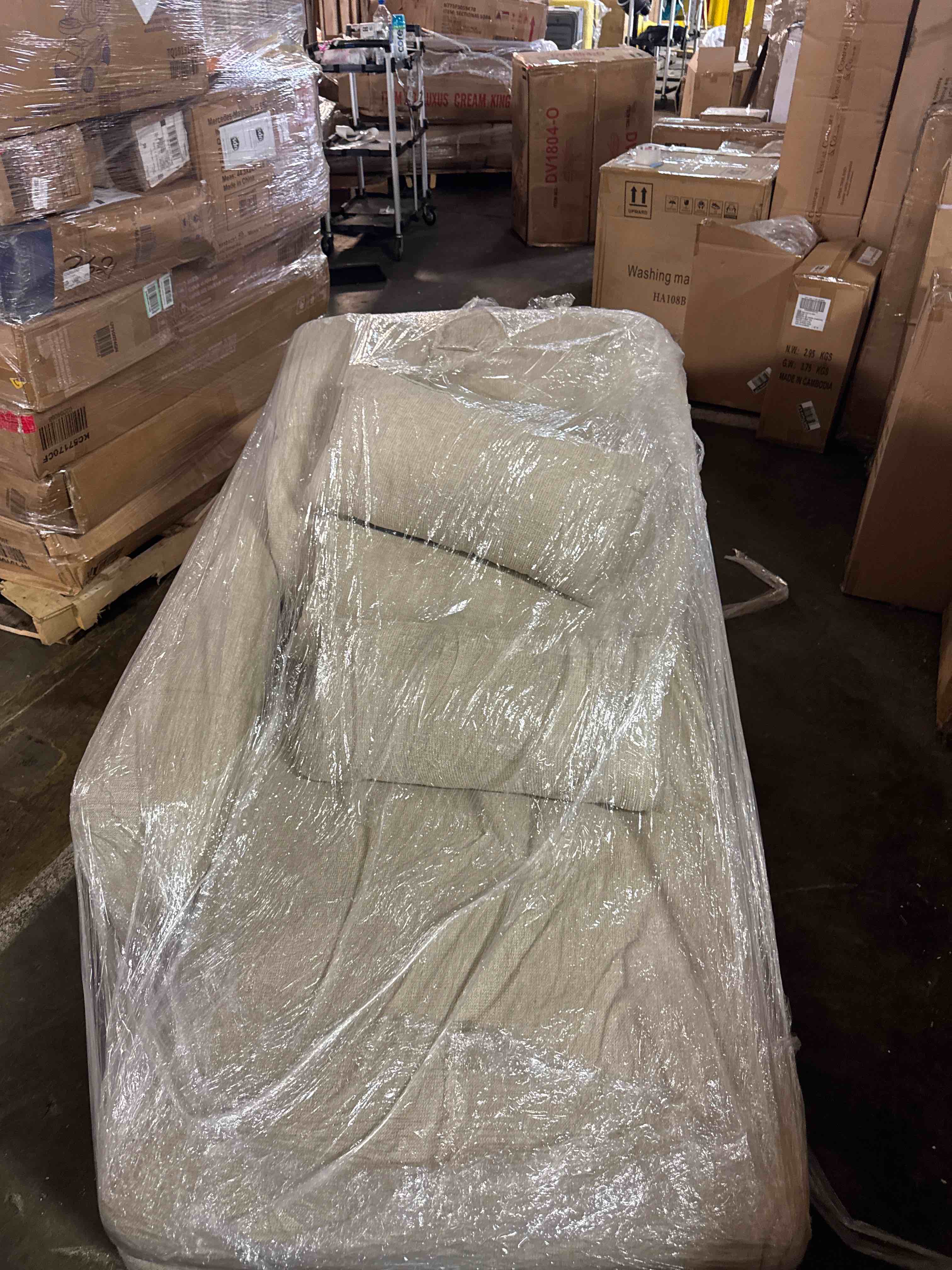 Condition photo showing As Is for parkol 99" l-shaped sectional couch with storage, sofa with reversible chaise, usb type-c charging, chenille fabric, removable cushion covers, for small space, apartment, living room, beige( similar see pics) (only left chaser)