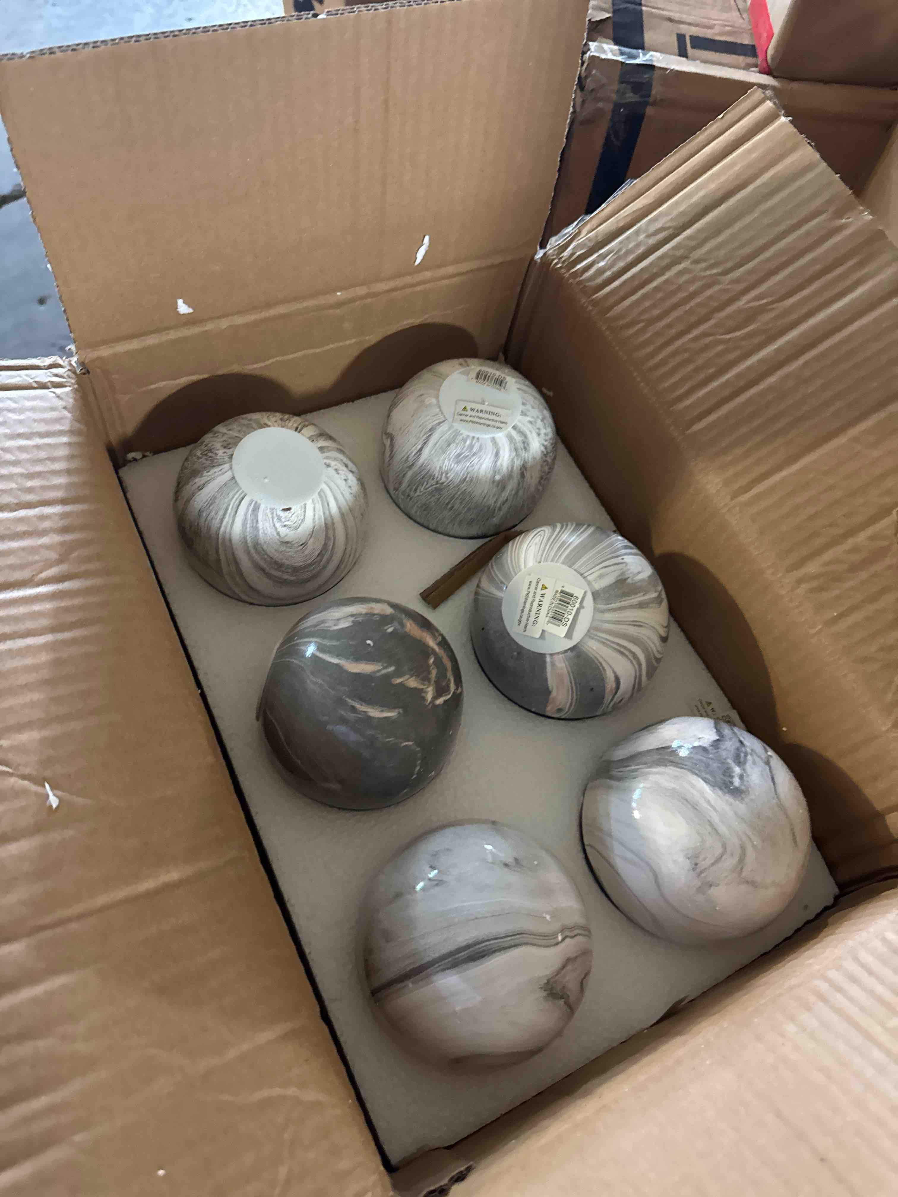 Condition photo showing As Is for a&b home decorative balls - decorative orbs for bowls vases table centerpiece decor, 4" grey ceramic sphere for living room dining room, set of 6