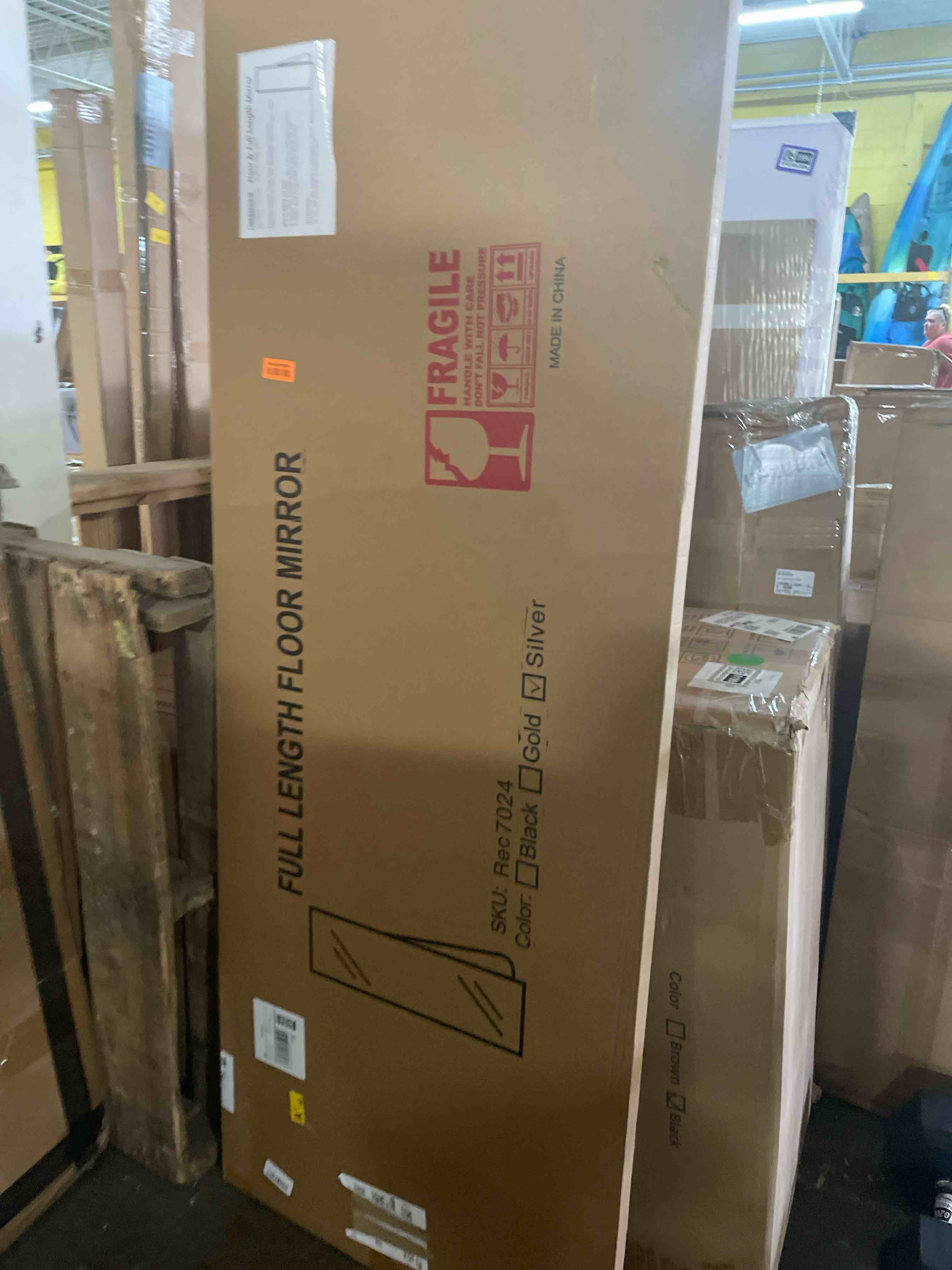 Condition photo showing New/Like New for beautypeak full length mirror with stand, 56"x21" floor mirror with aluminum alloy thin frame, shattervue tempered full body mirrors, free standing or wall-mounted mirrors for living room, silver silver 56"l x 21"w