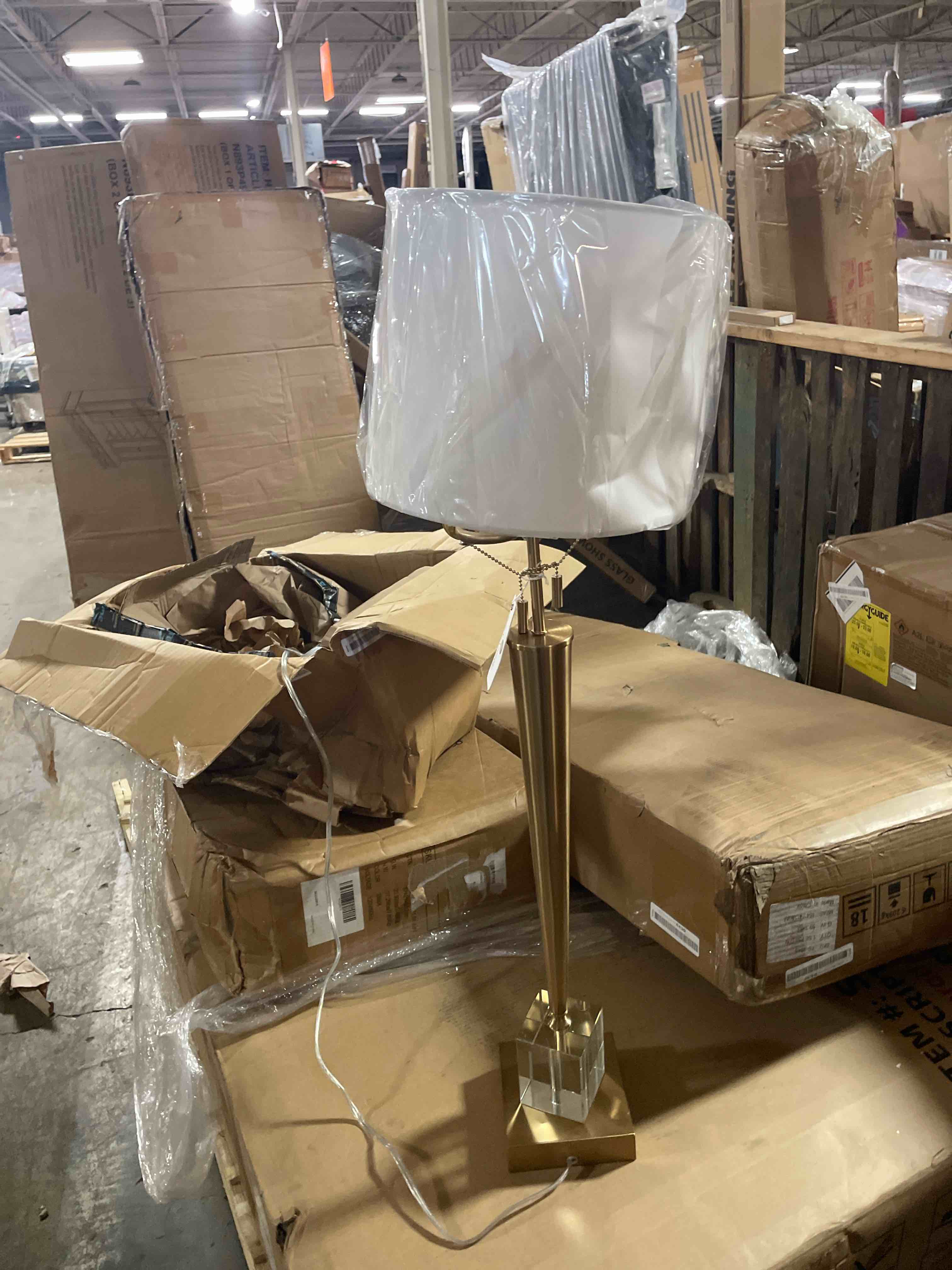 Condition photo showing Good Condition for (lamp shade a little bent) everly quinn allenbie crystal buffet table lamp in iron