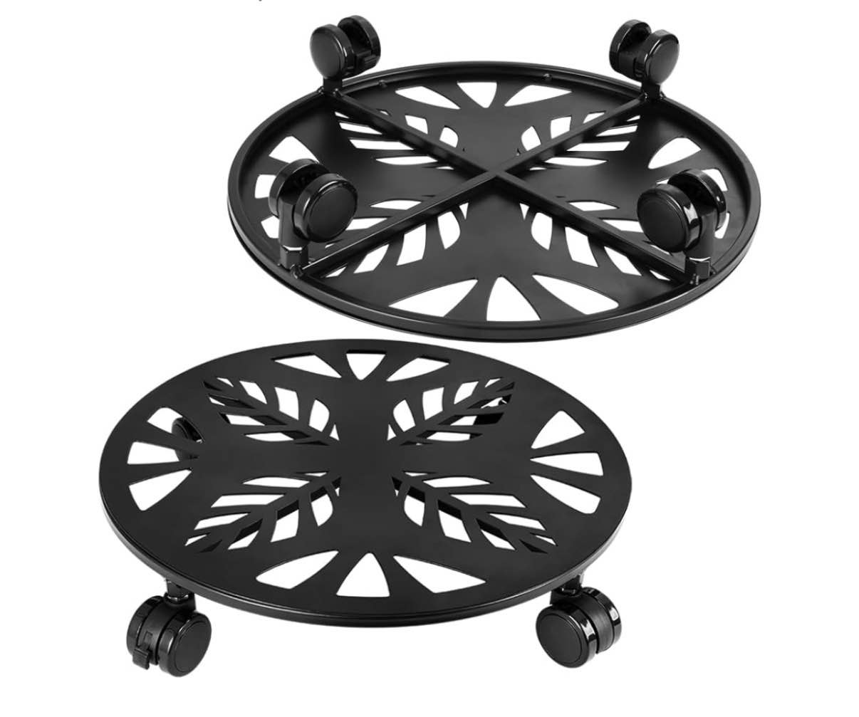 Party Zealot 1 Packs Metal Plant Caddy with Wheels Heavy-Duty 14 Inch Plant Stand with Wheels Plant Dolly with Casters Rolling Plant Caddy Plant Tray for Indoor Outdoor, Palm Leaf Black Palm Leaf Black 1