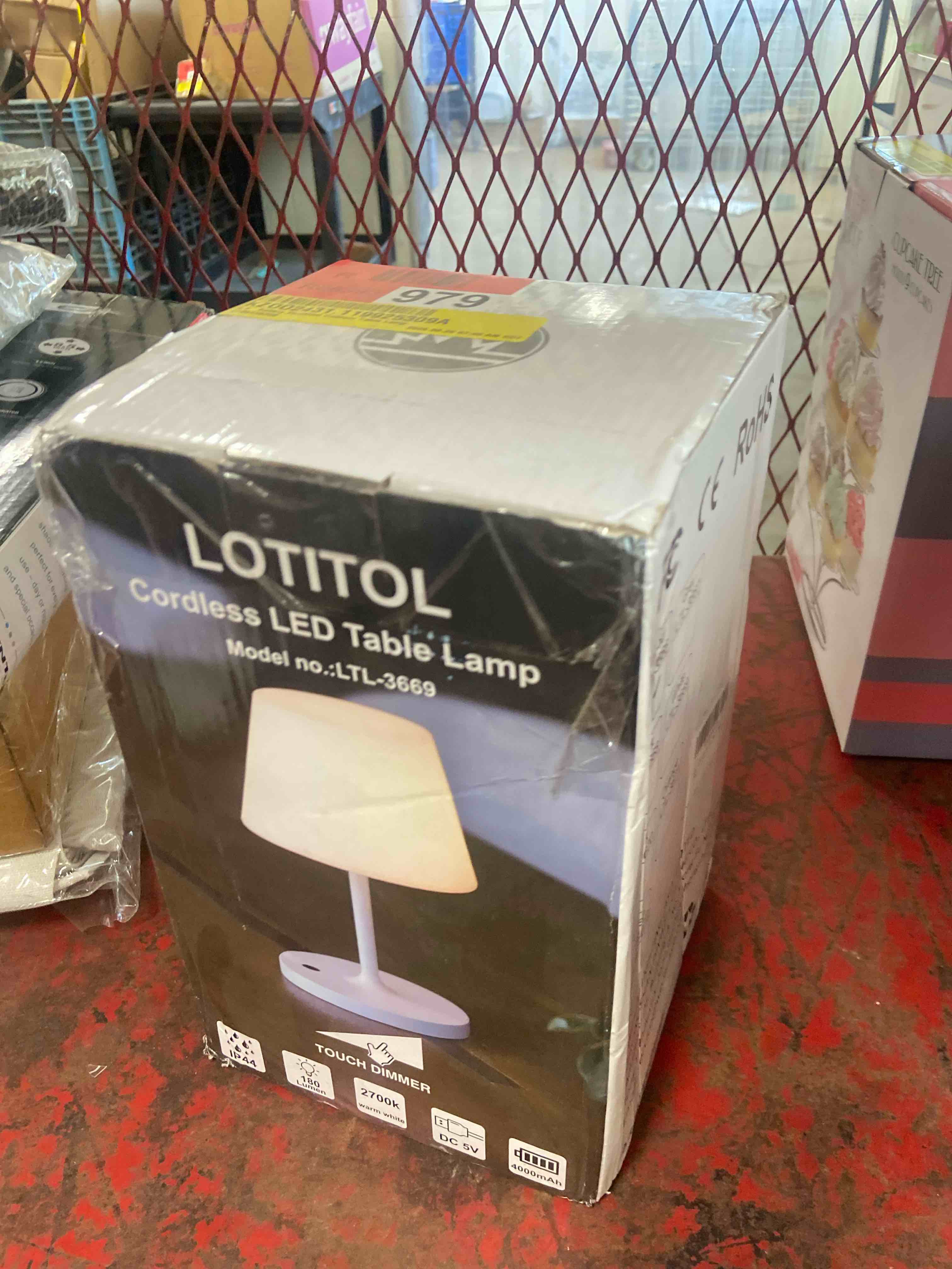 Condition photo showing New/Like New for outdoor table lamp/cordless usb rechargeable 4000mah / 2700k led/touch dimmable/portable battery operated / ip44 waterproof/pe shade/bedroom dinning camping patio (9.6in, wood grain) wood grain 9.6in