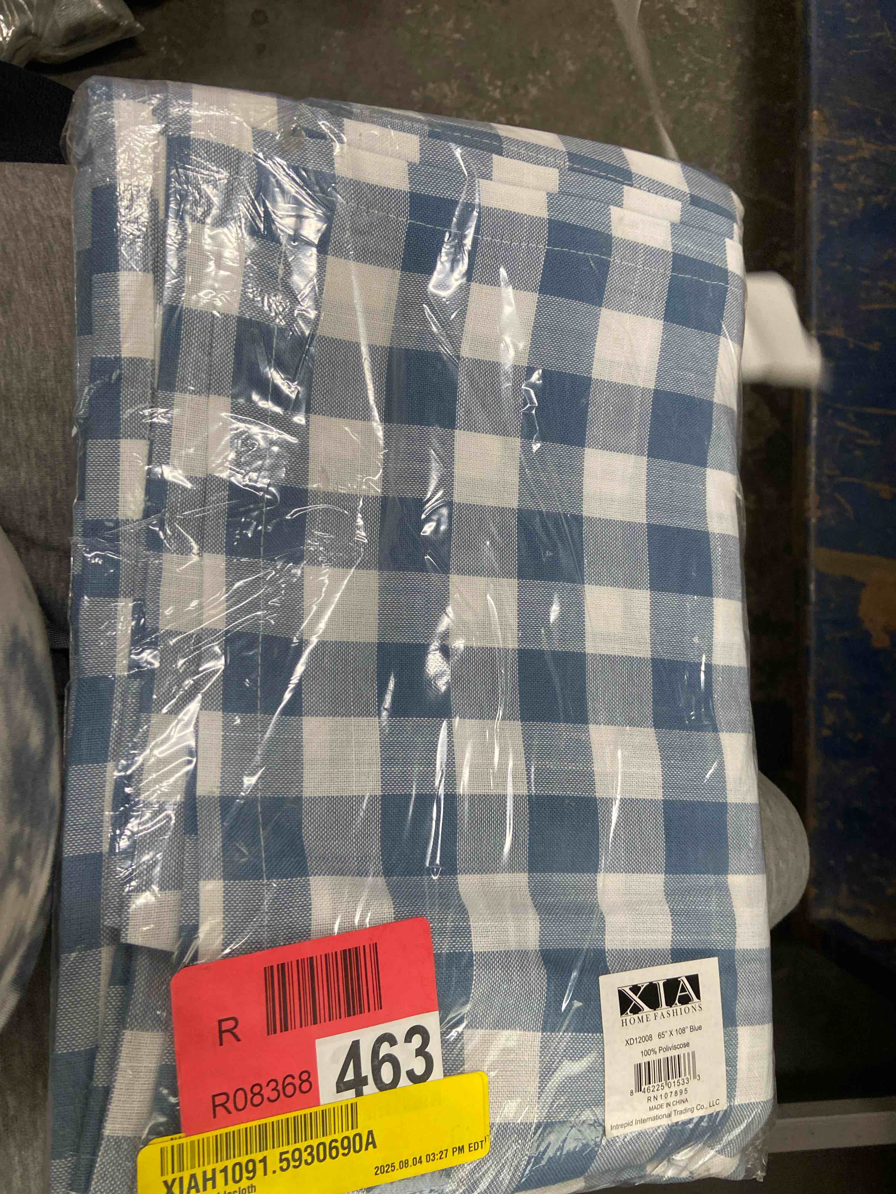 Condition photo showing New/Like New for xia home fashions gingham check tablecloth, 65 by 108-inch, blue