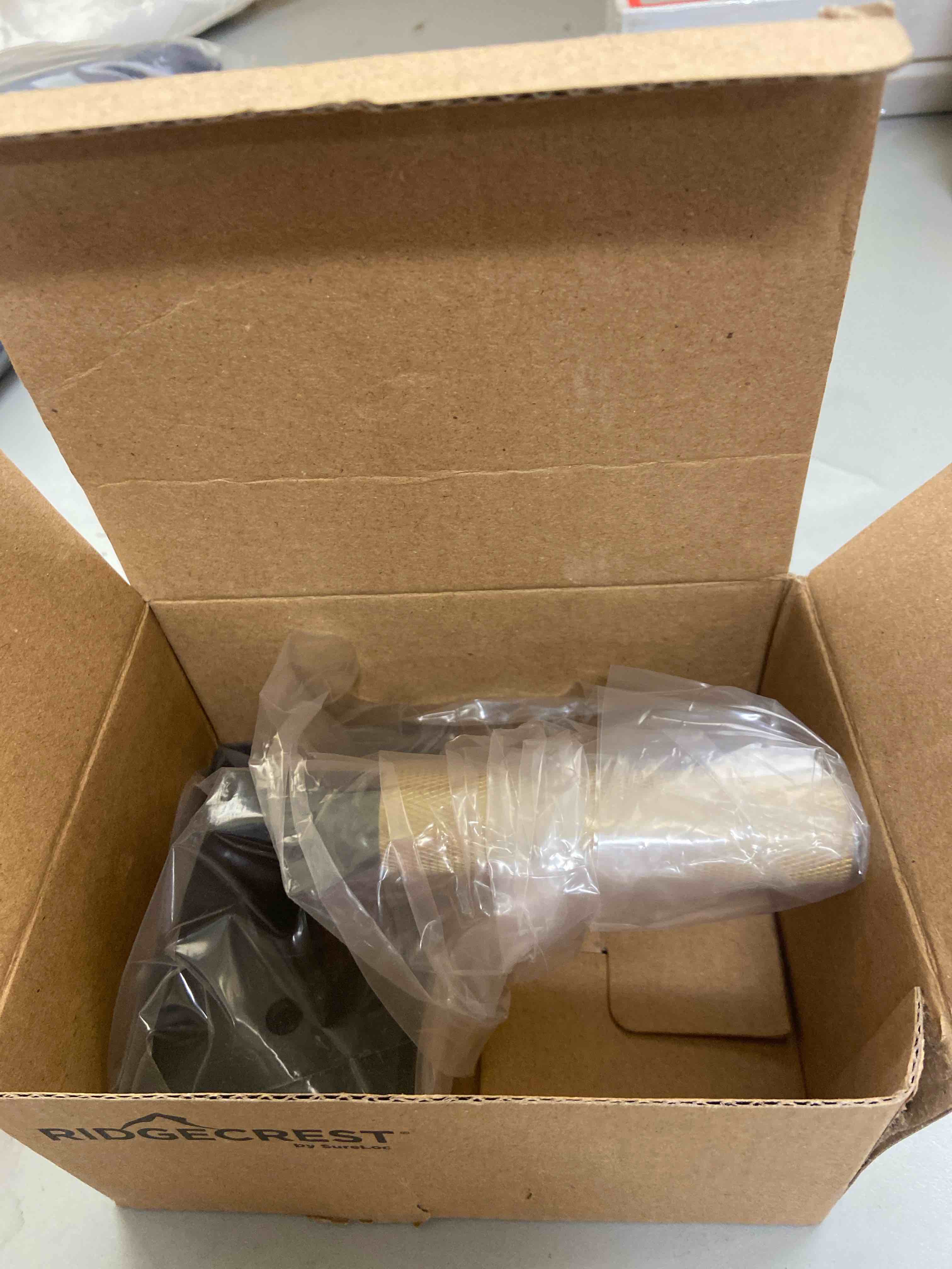 Condition photo showing New/Like New for sure-loc lv100 grip-kn levanto non-turning one-sided dummy door lever with rectangle rose - flat black/satin brass