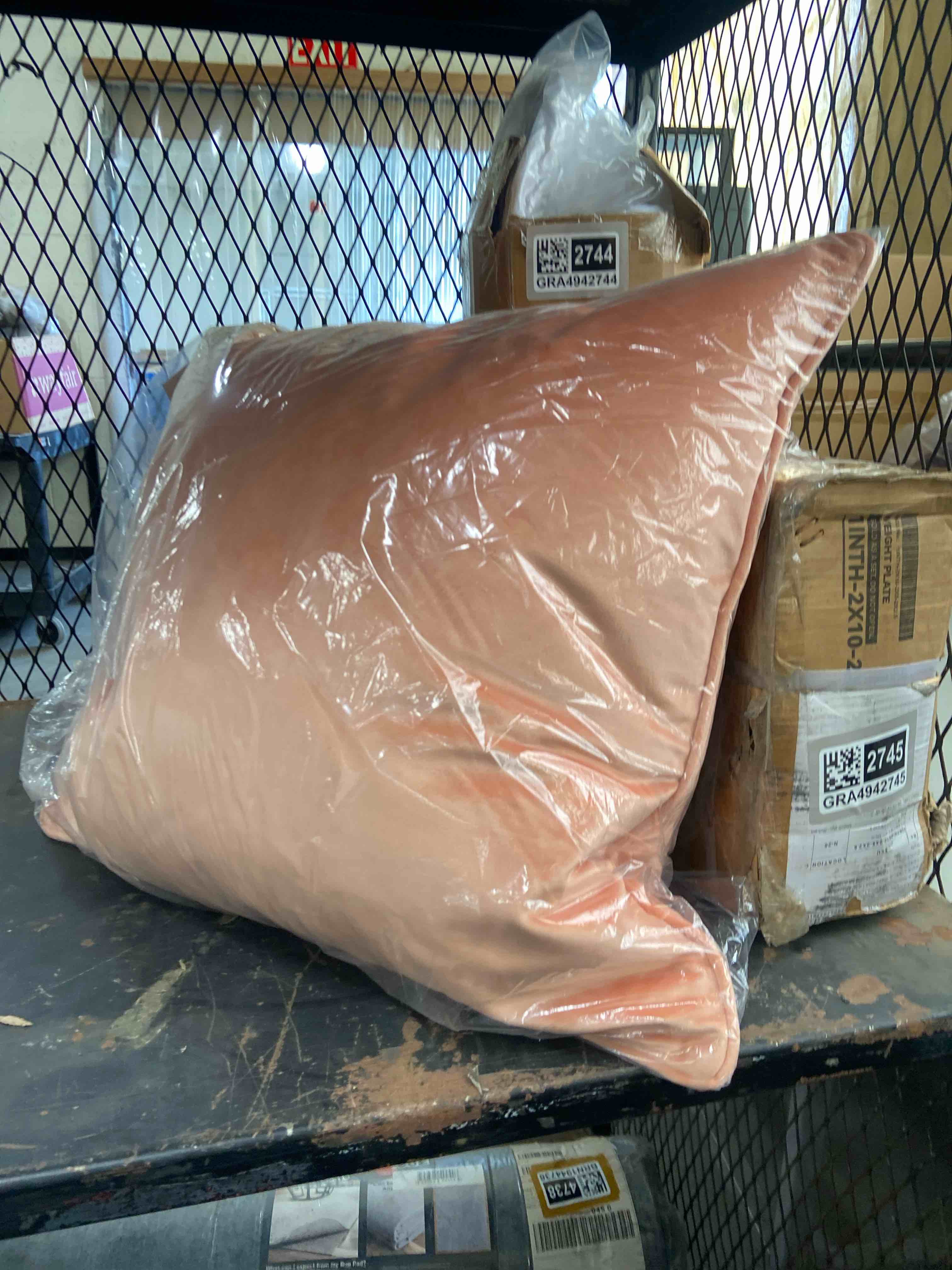 Condition photo showing New/Like New for northlight 17" solid shiny peach square velvet plush throw pillow with piped edging